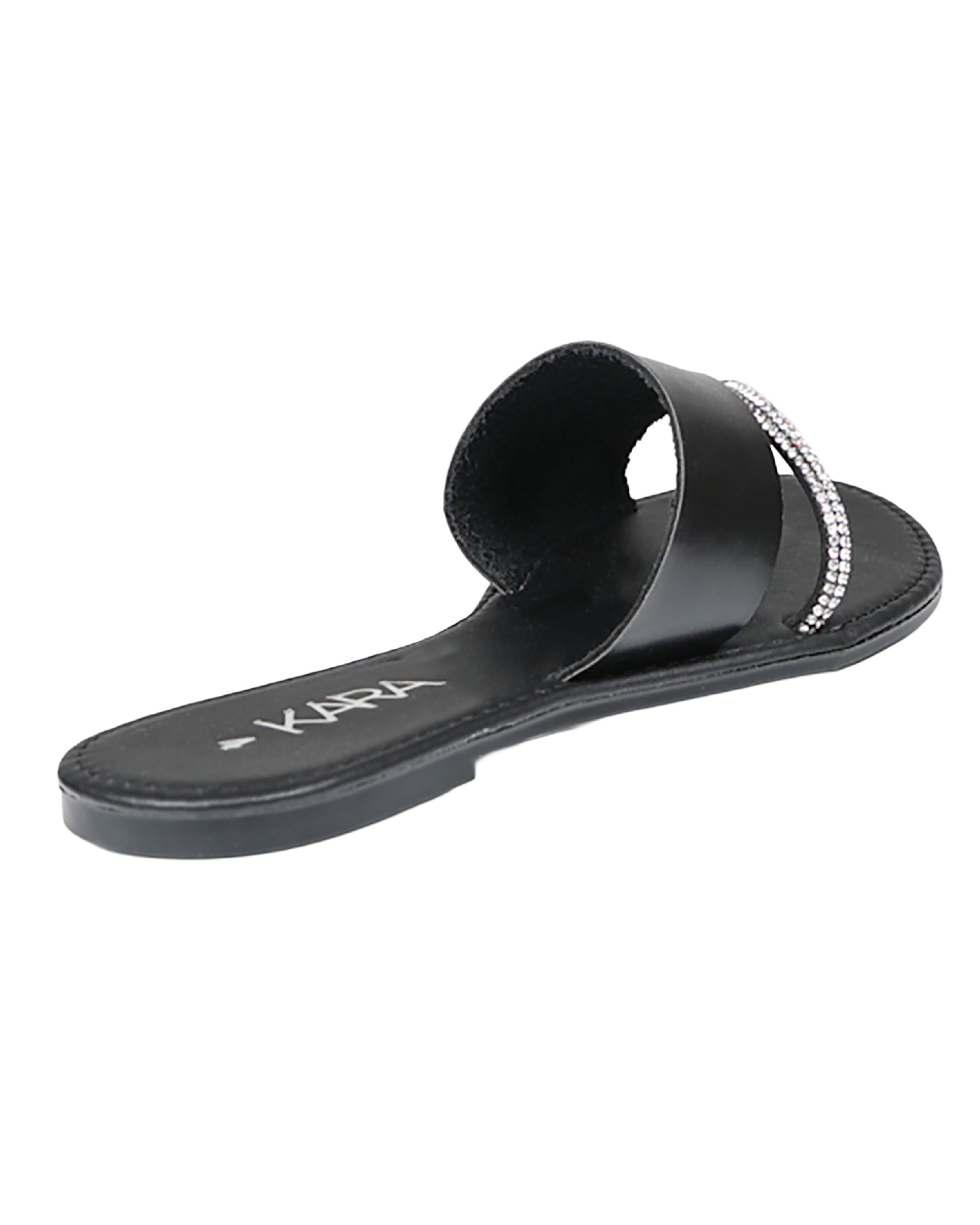 Black Embellished Toe Post Sandal