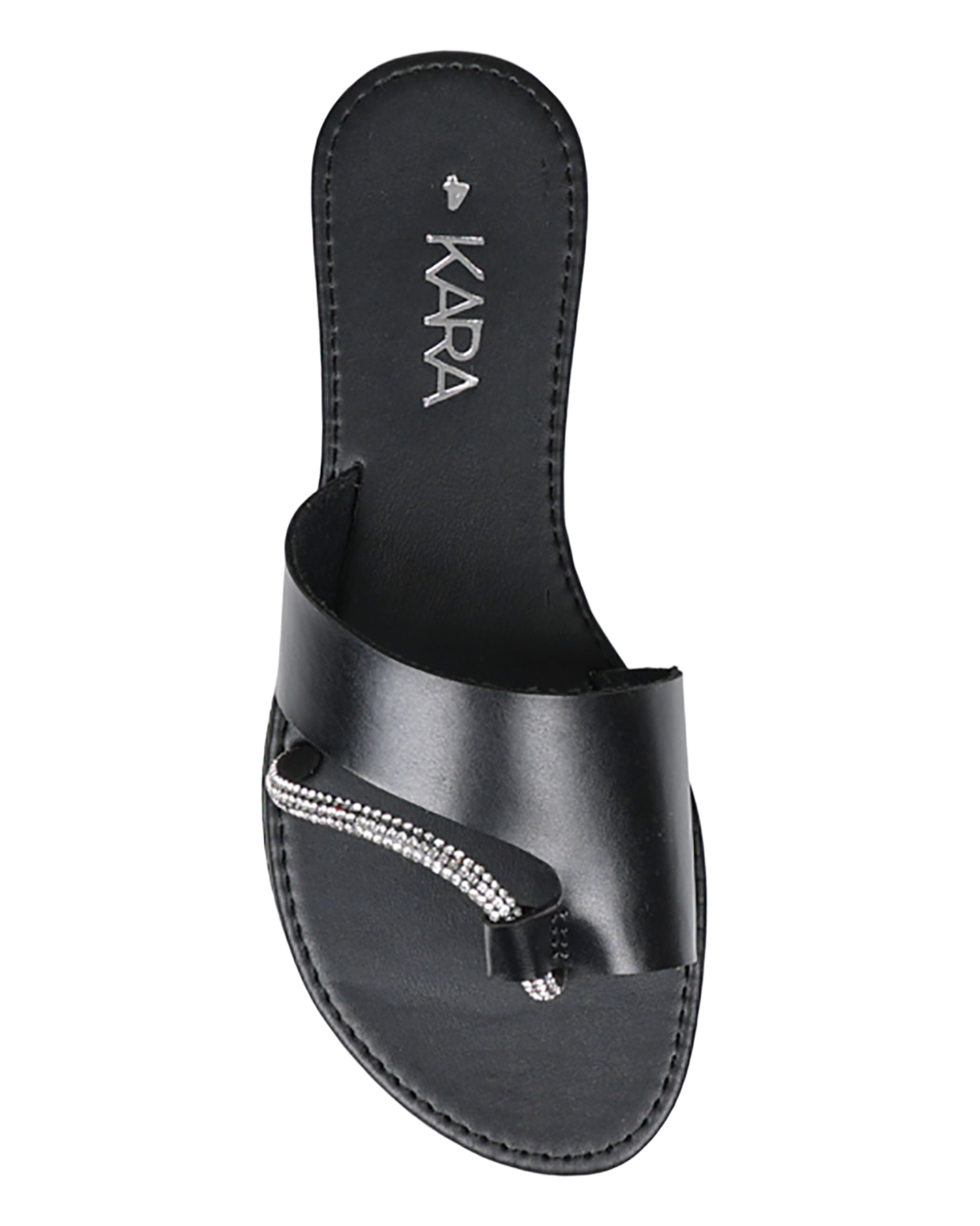 Black Embellished Toe Post Sandal