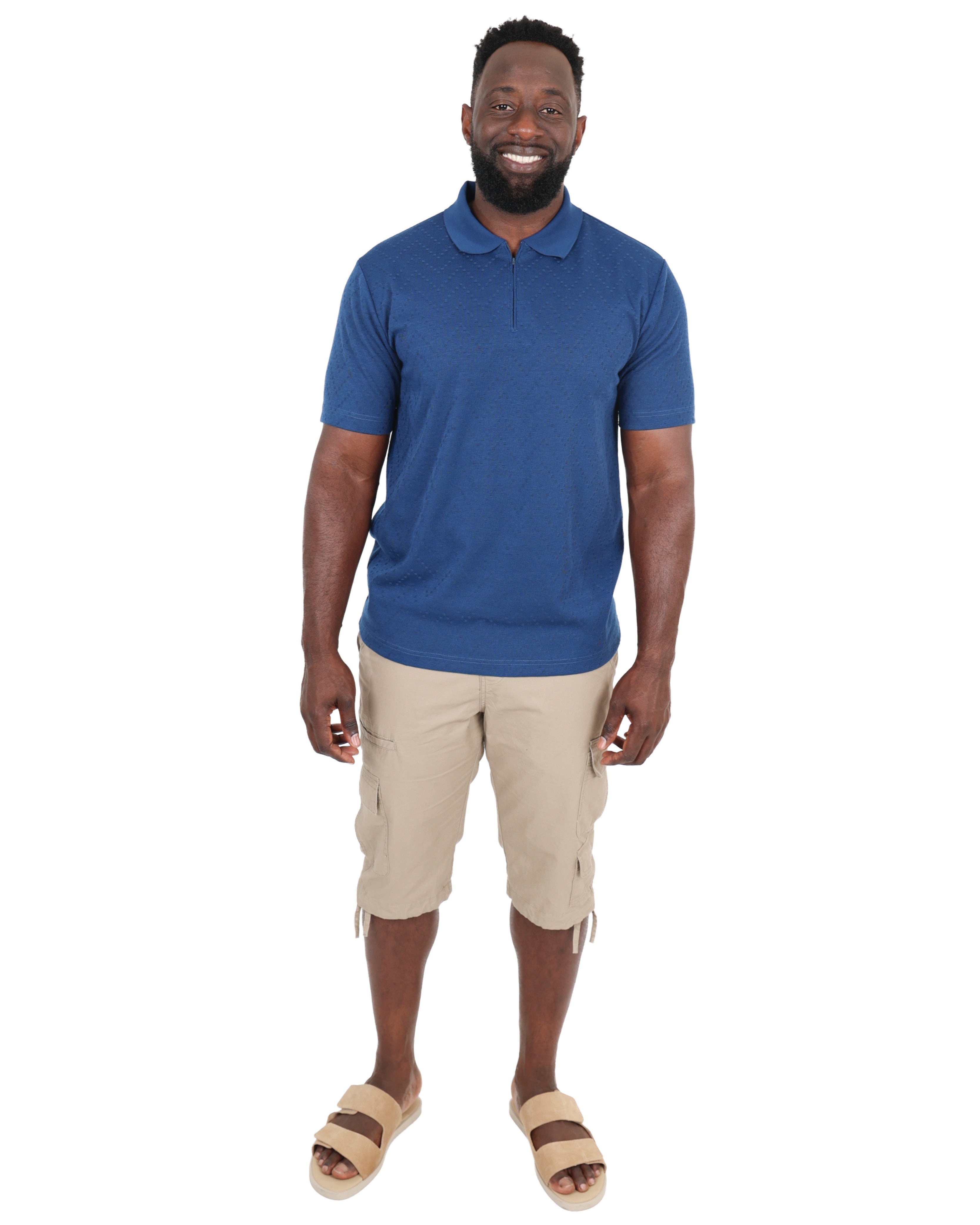 Short Sleeve Zip Up Textured Pattern Golfer