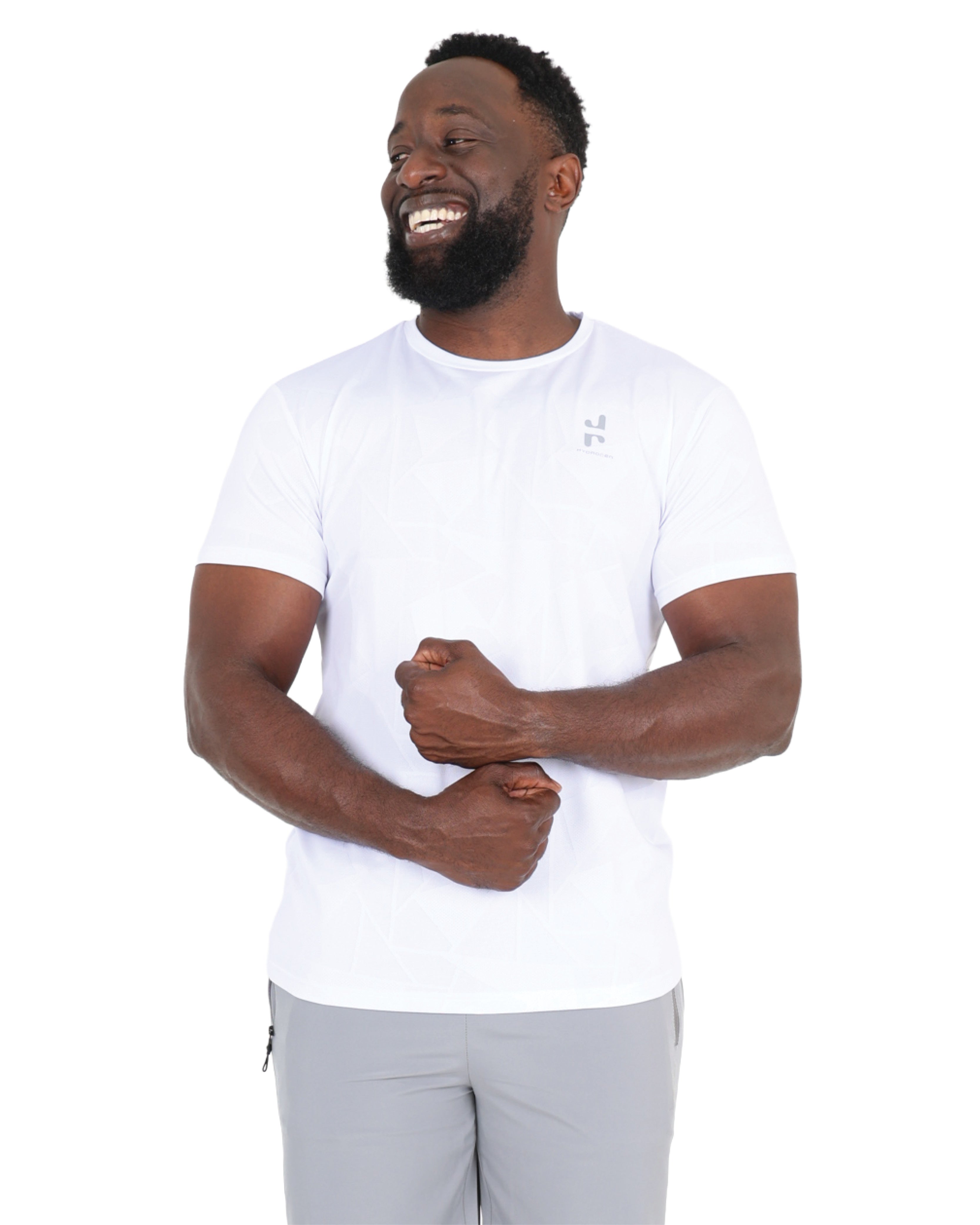 Short Sleeve White Geometric Print Active T-Shirt