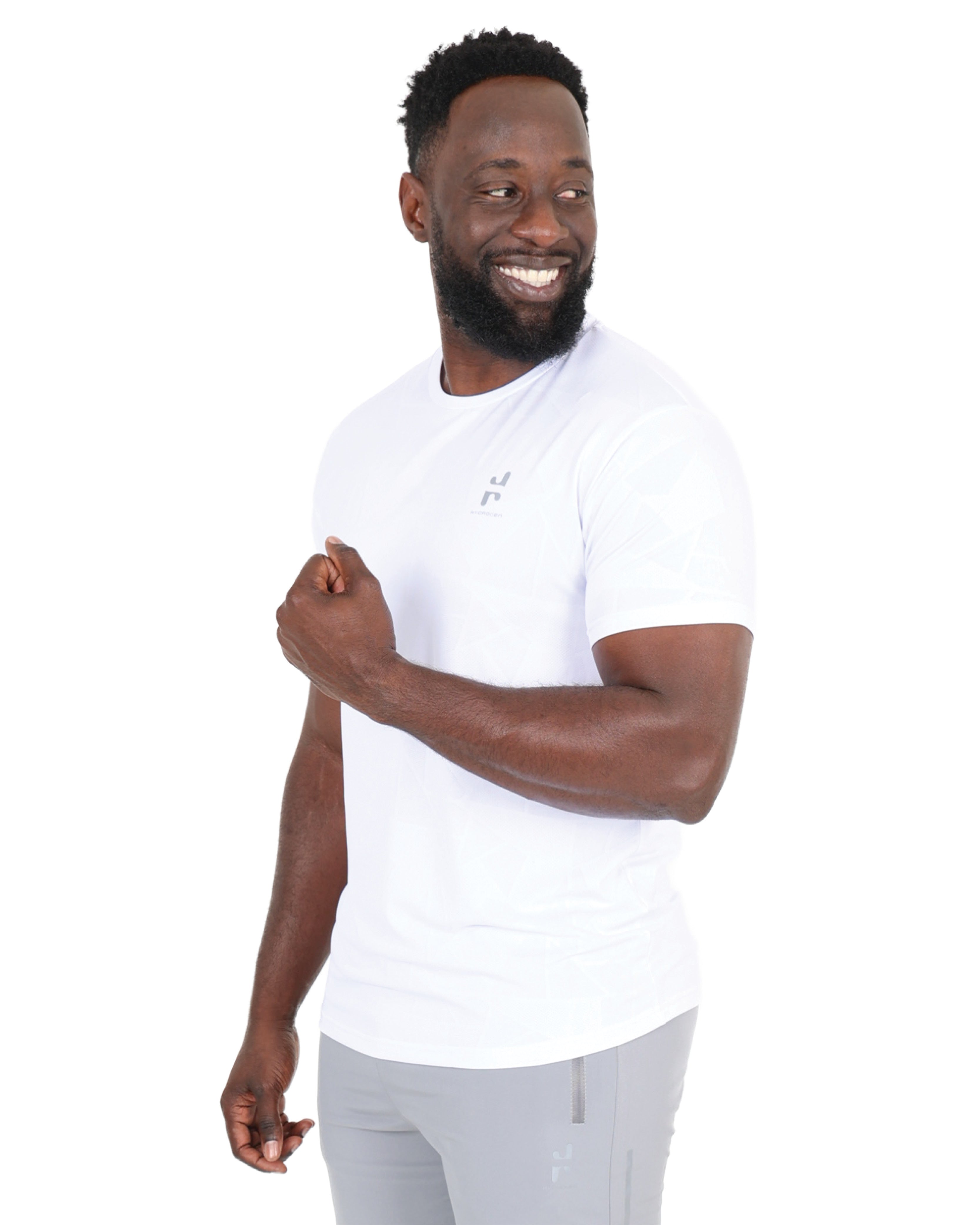 Short Sleeve White Geometric Print Active T-Shirt