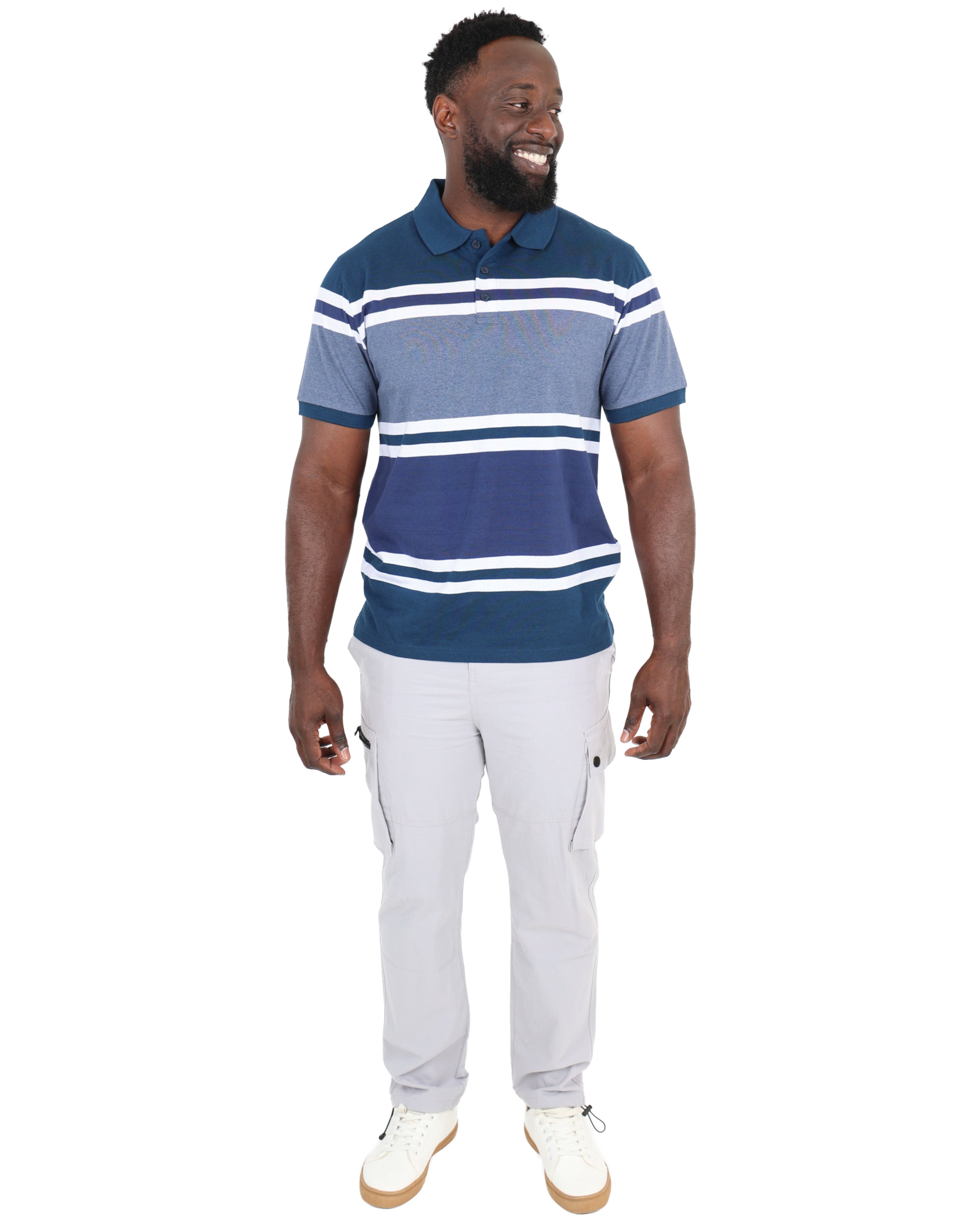 Short Sleeve Navy Stripe Yarn-dyed Golfer