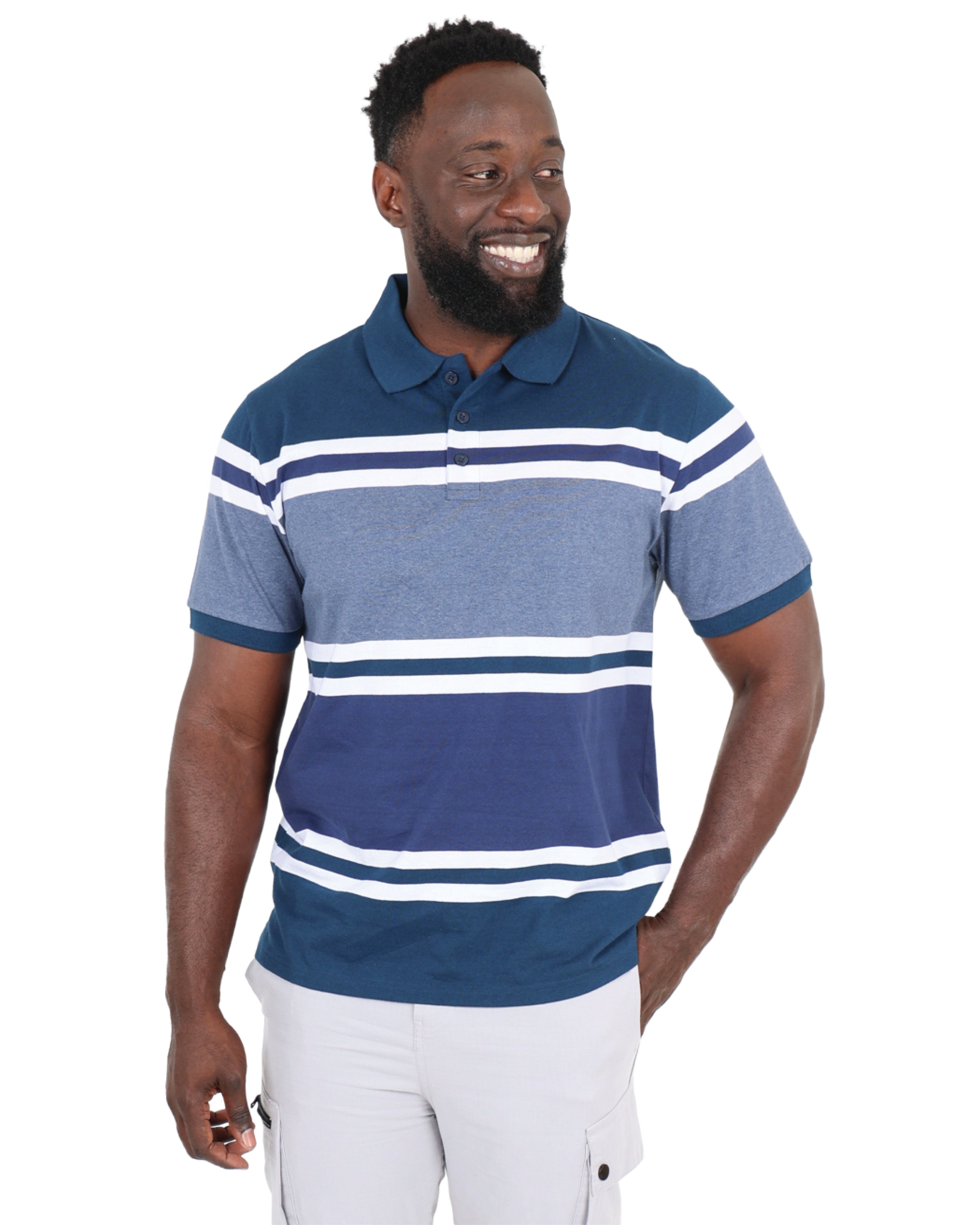 Short Sleeve Navy Stripe Yarn-dyed Golfer