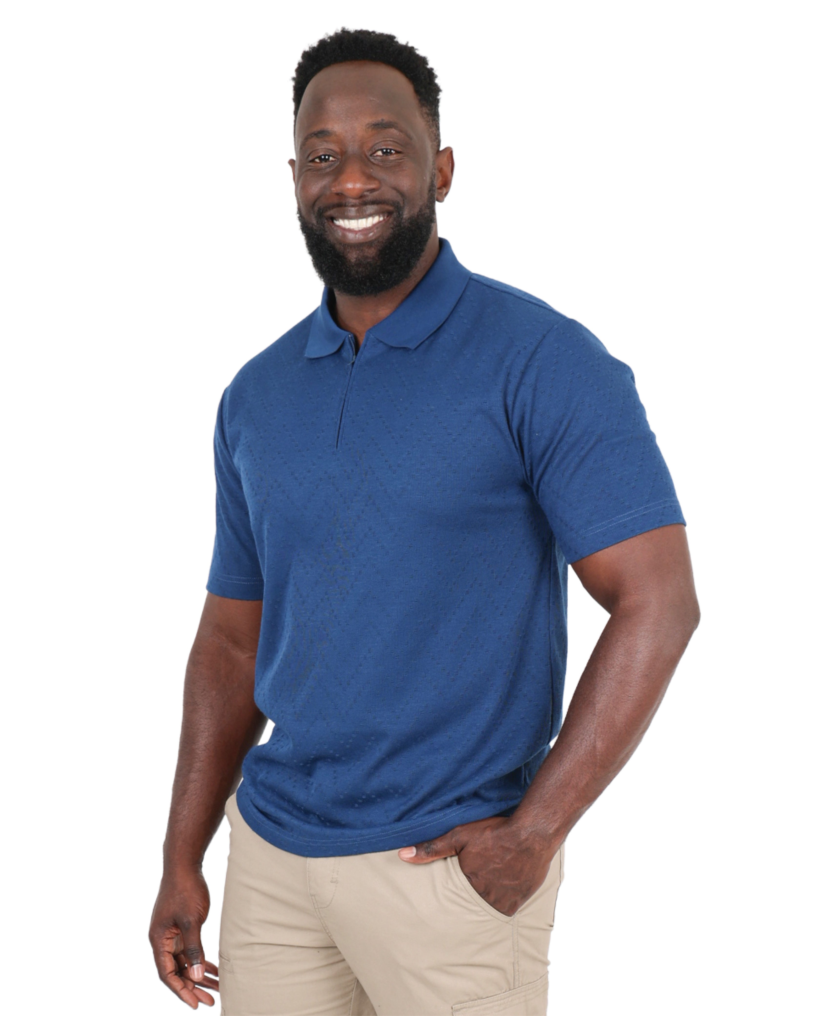 Short Sleeve Zip Up Textured Pattern Golfer