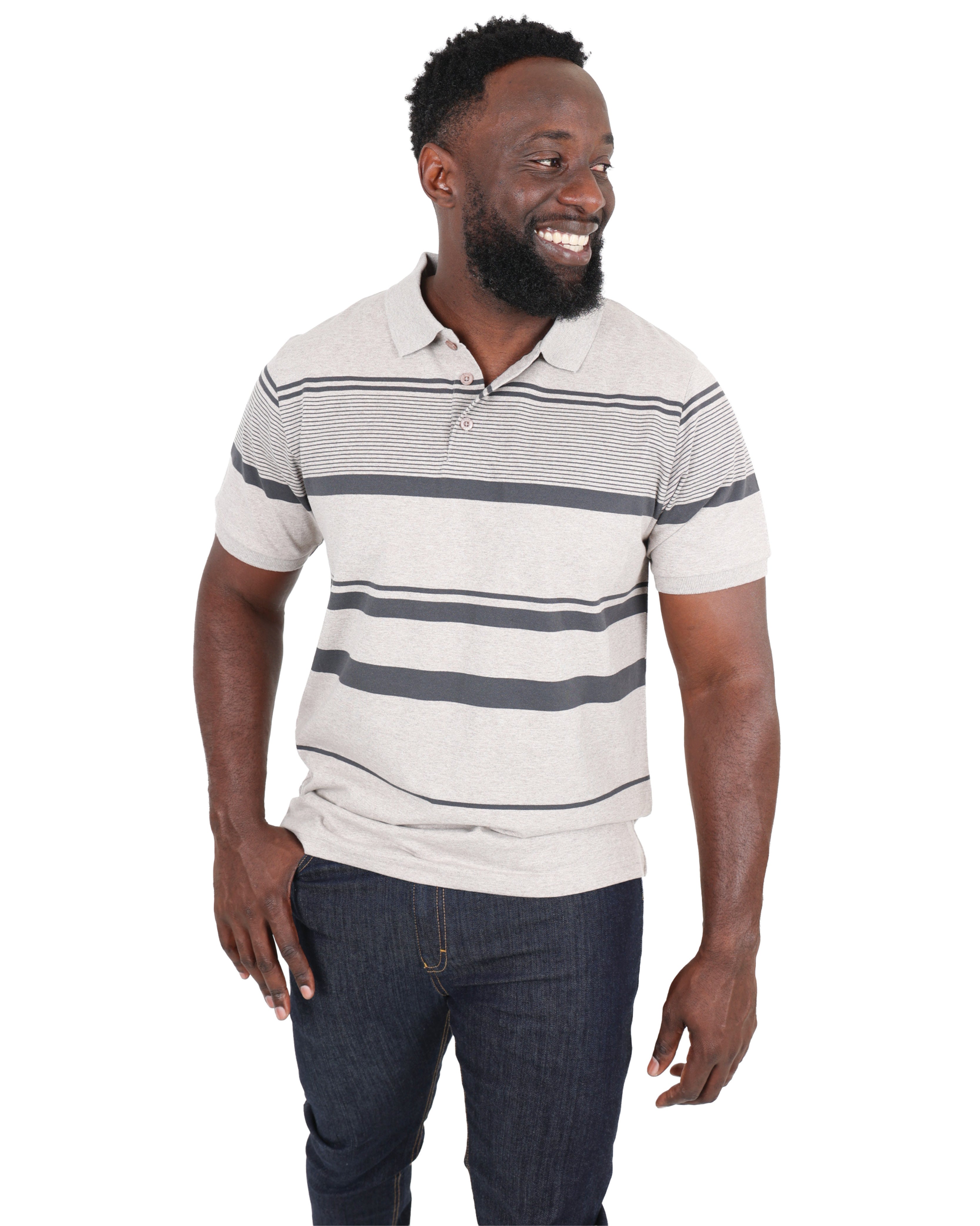 Short Sleeve Beige Stripe Yarn-dyed Golfer