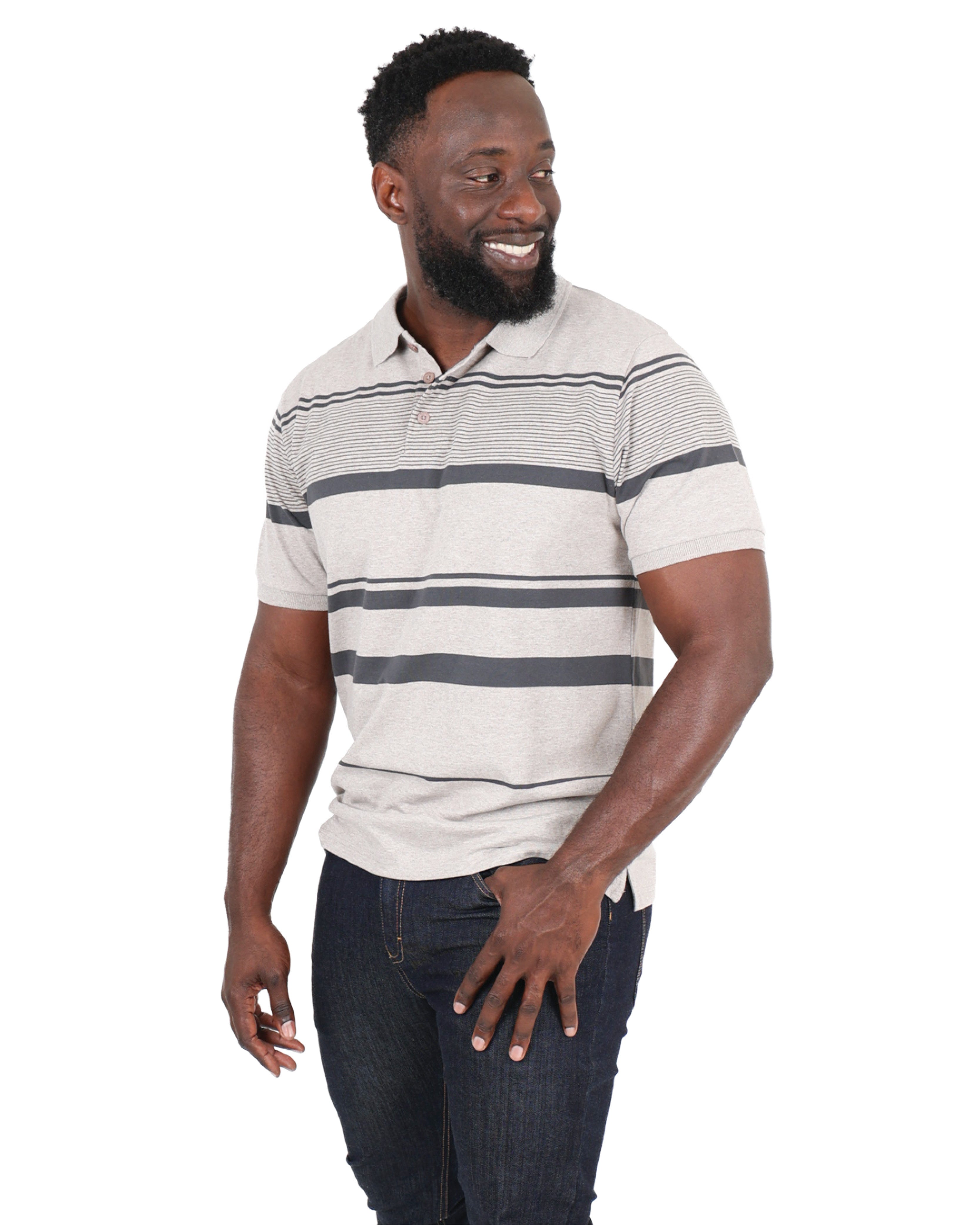 Short Sleeve Beige Stripe Yarn-dyed Golfer