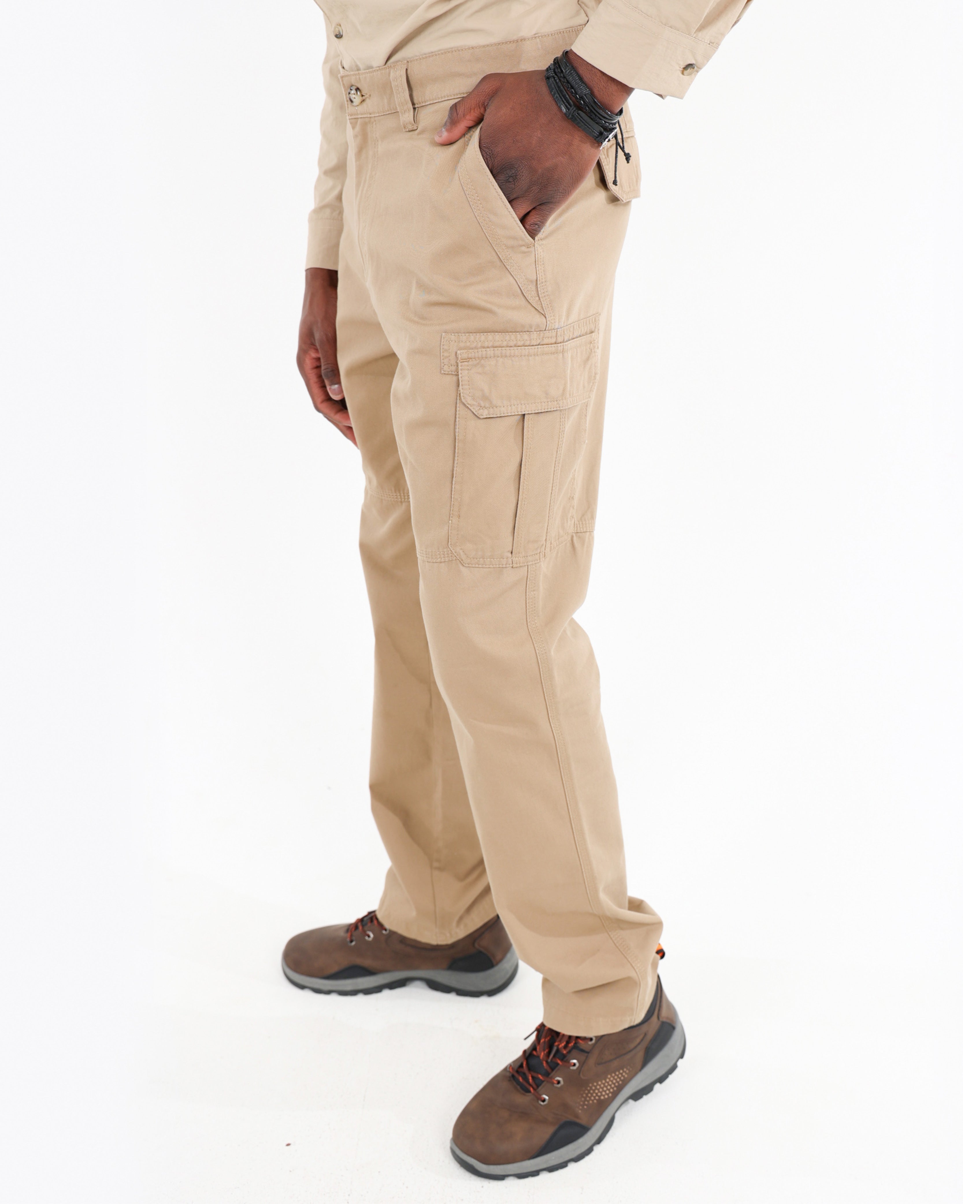 Beige Cotton Cargo Pants