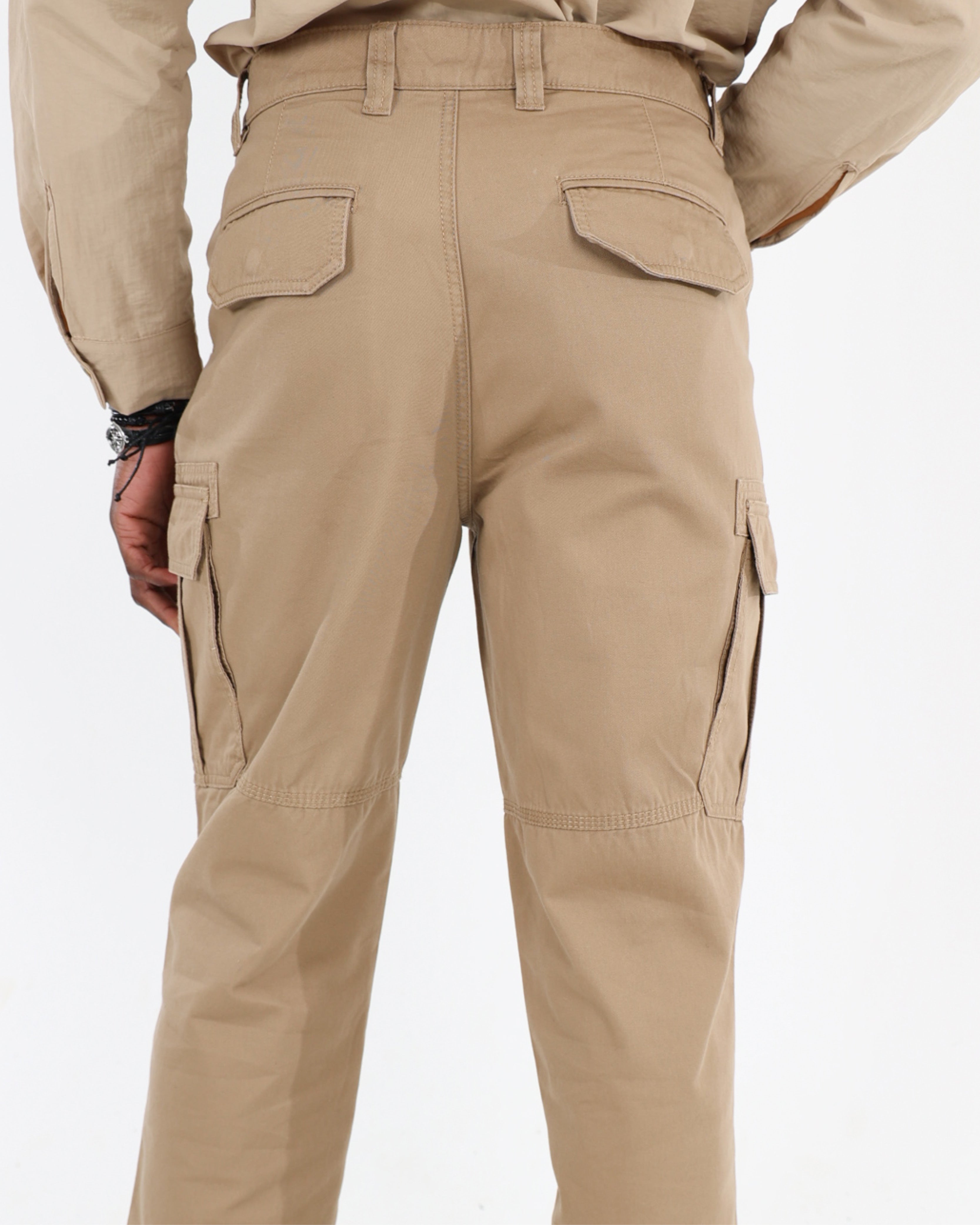 Beige Cotton Cargo Pants