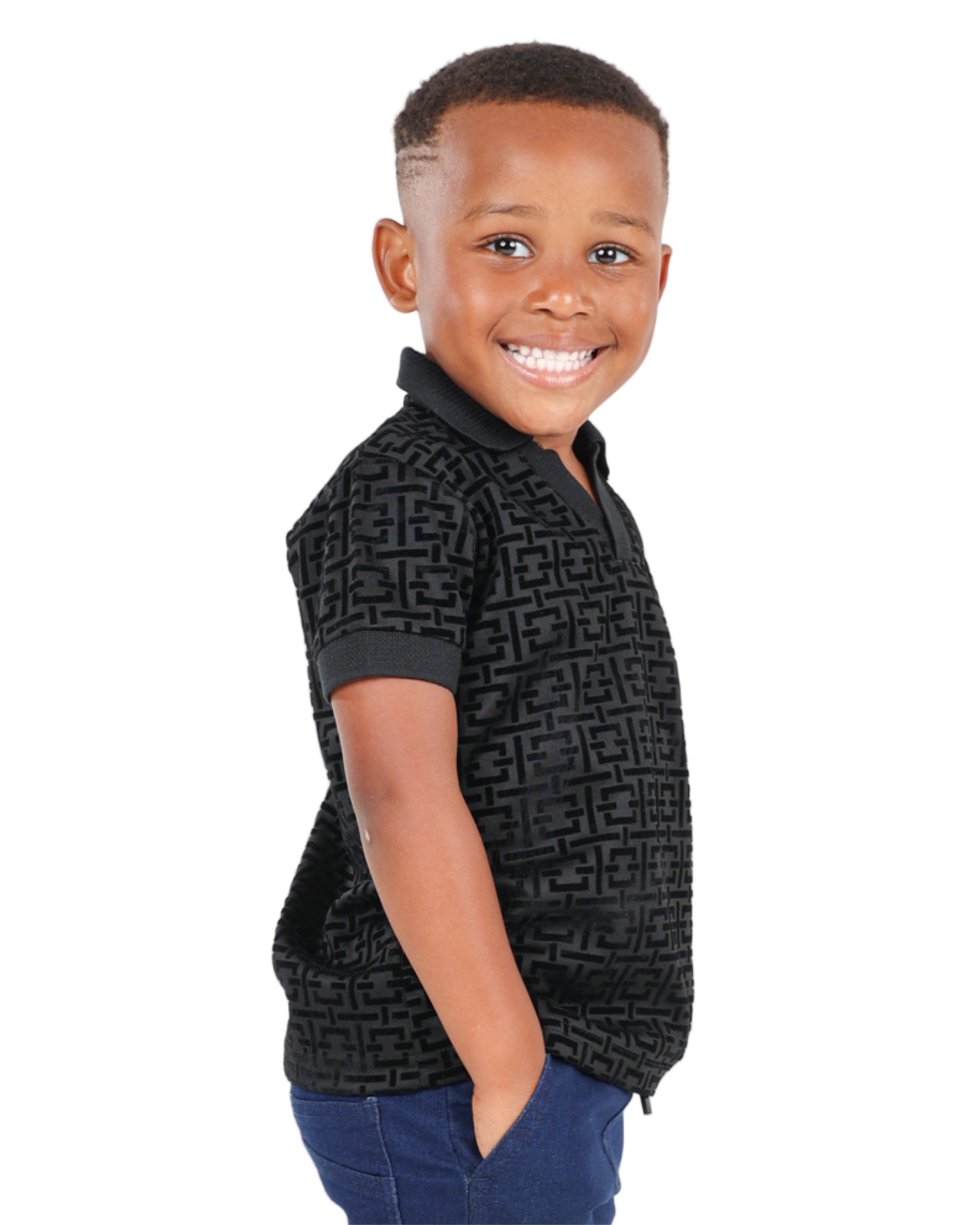 Short Sleeve Geometric Flock Print Johnny Collar T-Shirt