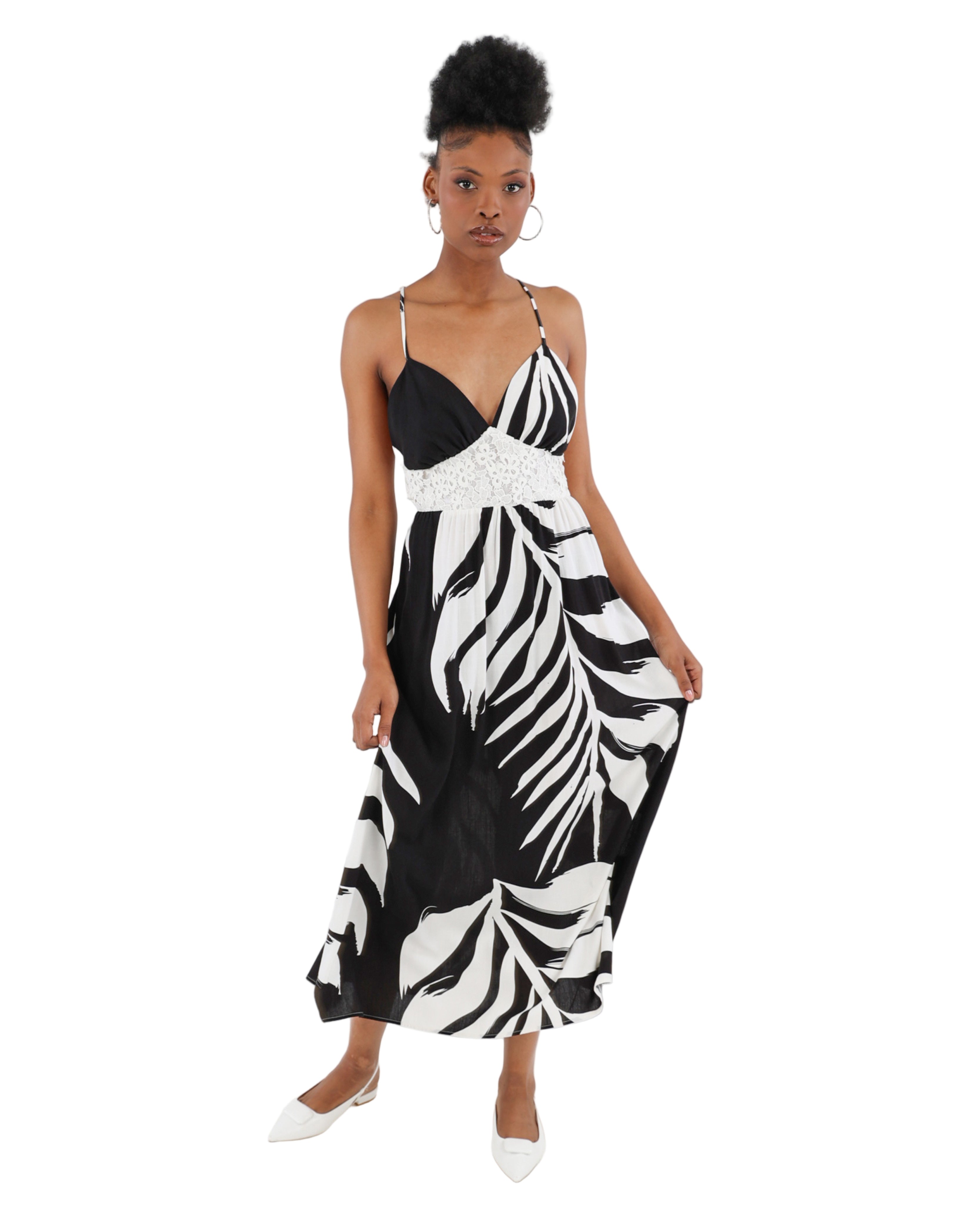 Strappy Monochrome Print Maxi Dress