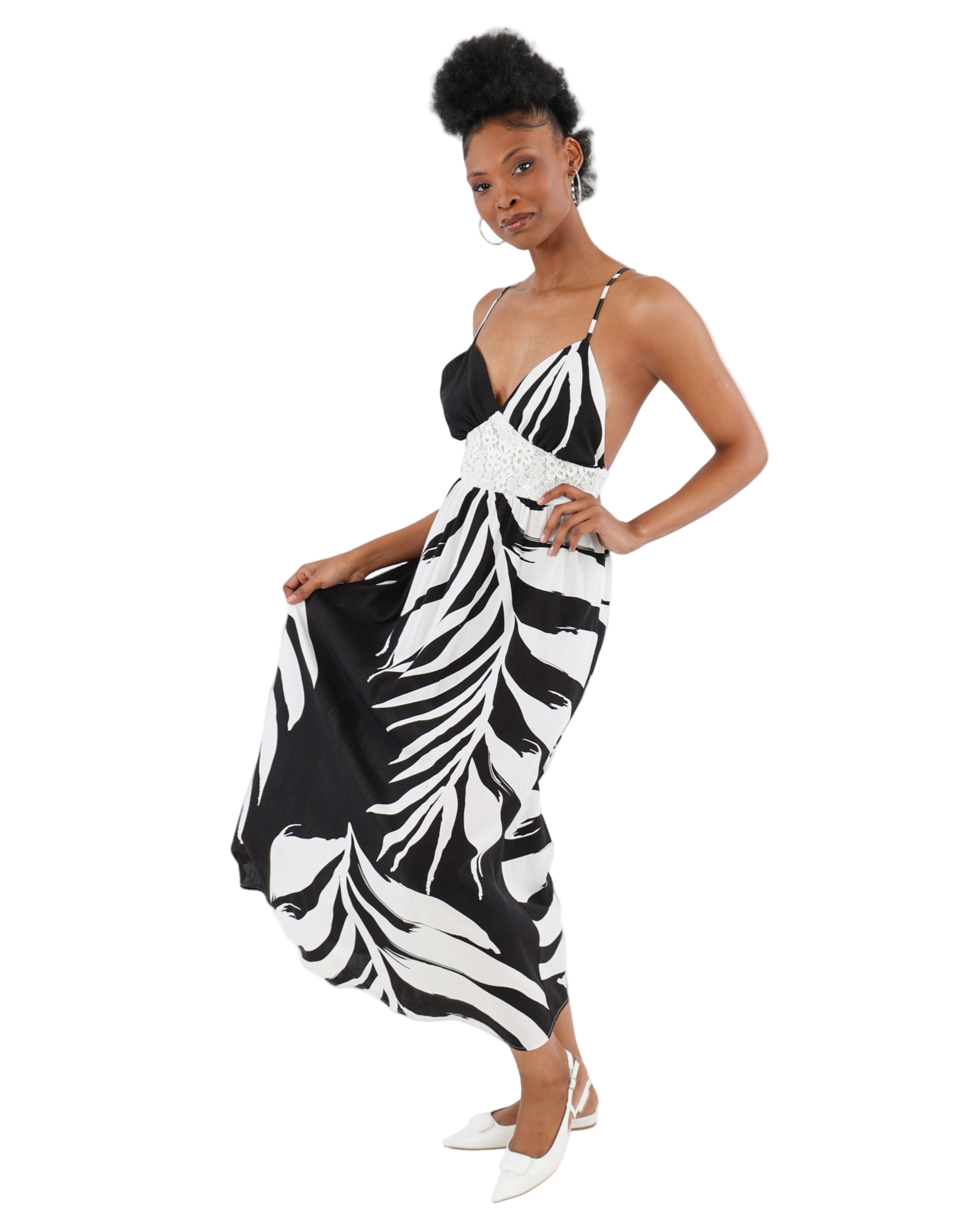 Strappy Monochrome Print Maxi Dress