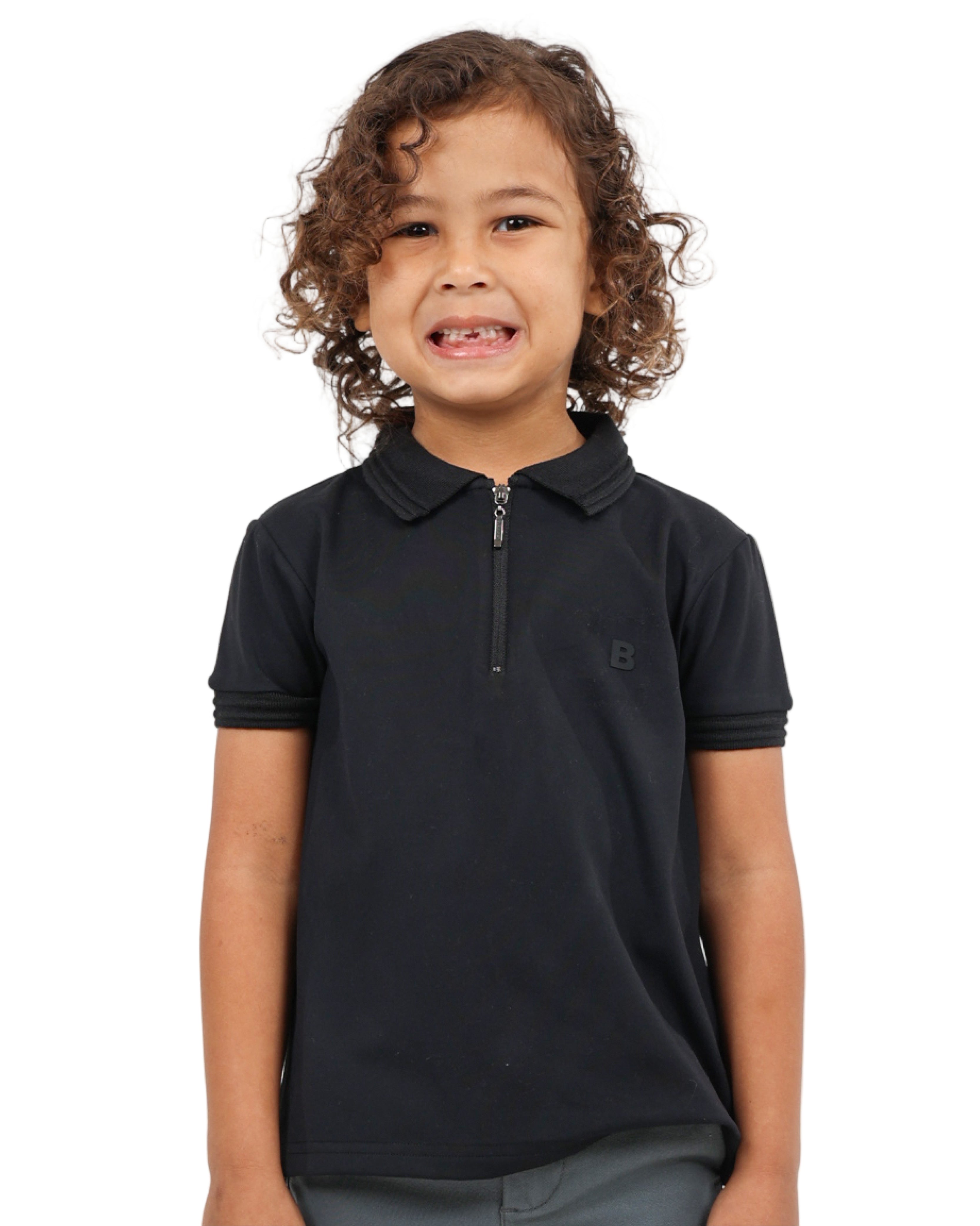 Black Short Sleeve Zip Detail Golfer