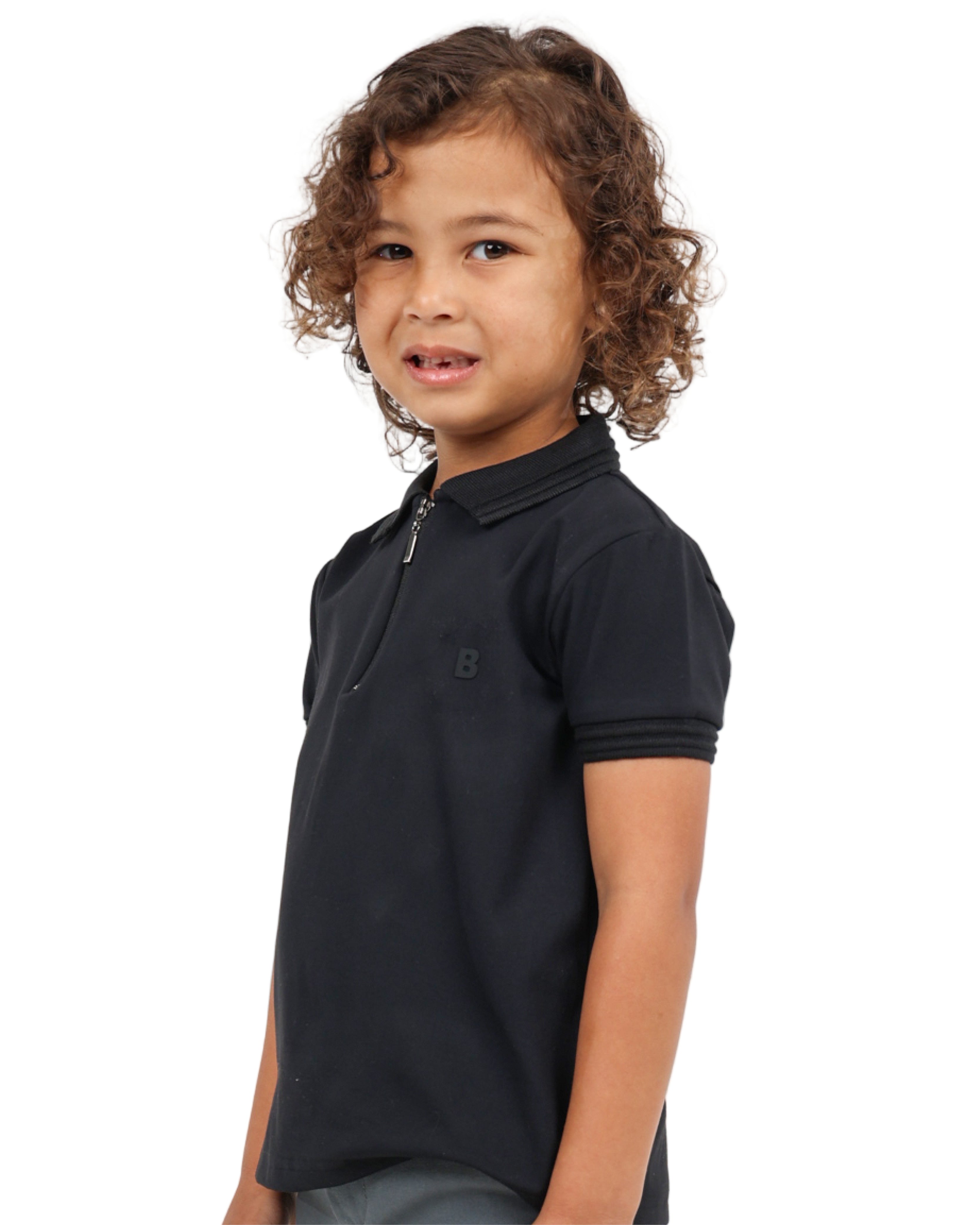 Black Short Sleeve Zip Detail Golfer