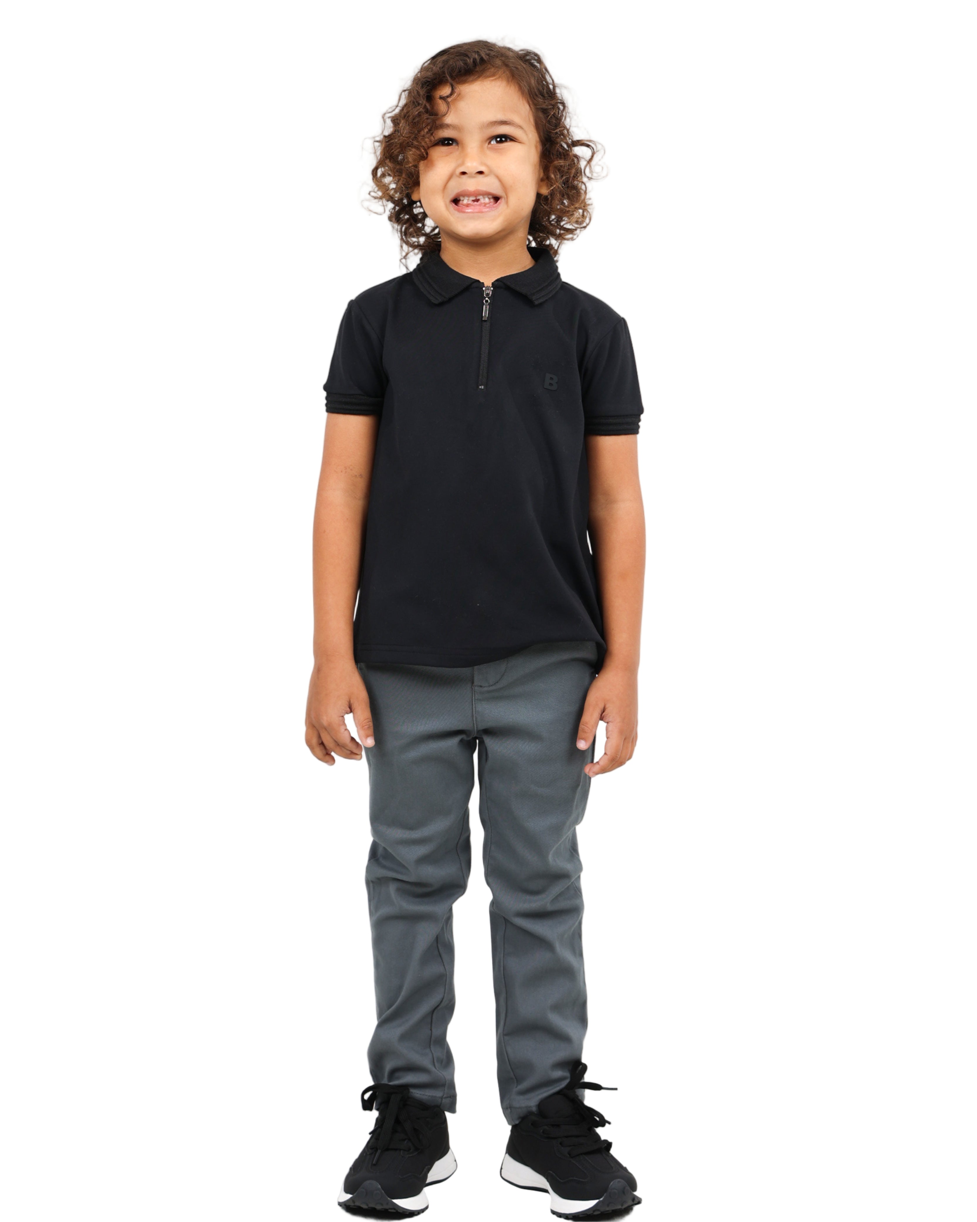 Black Short Sleeve Zip Detail Golfer