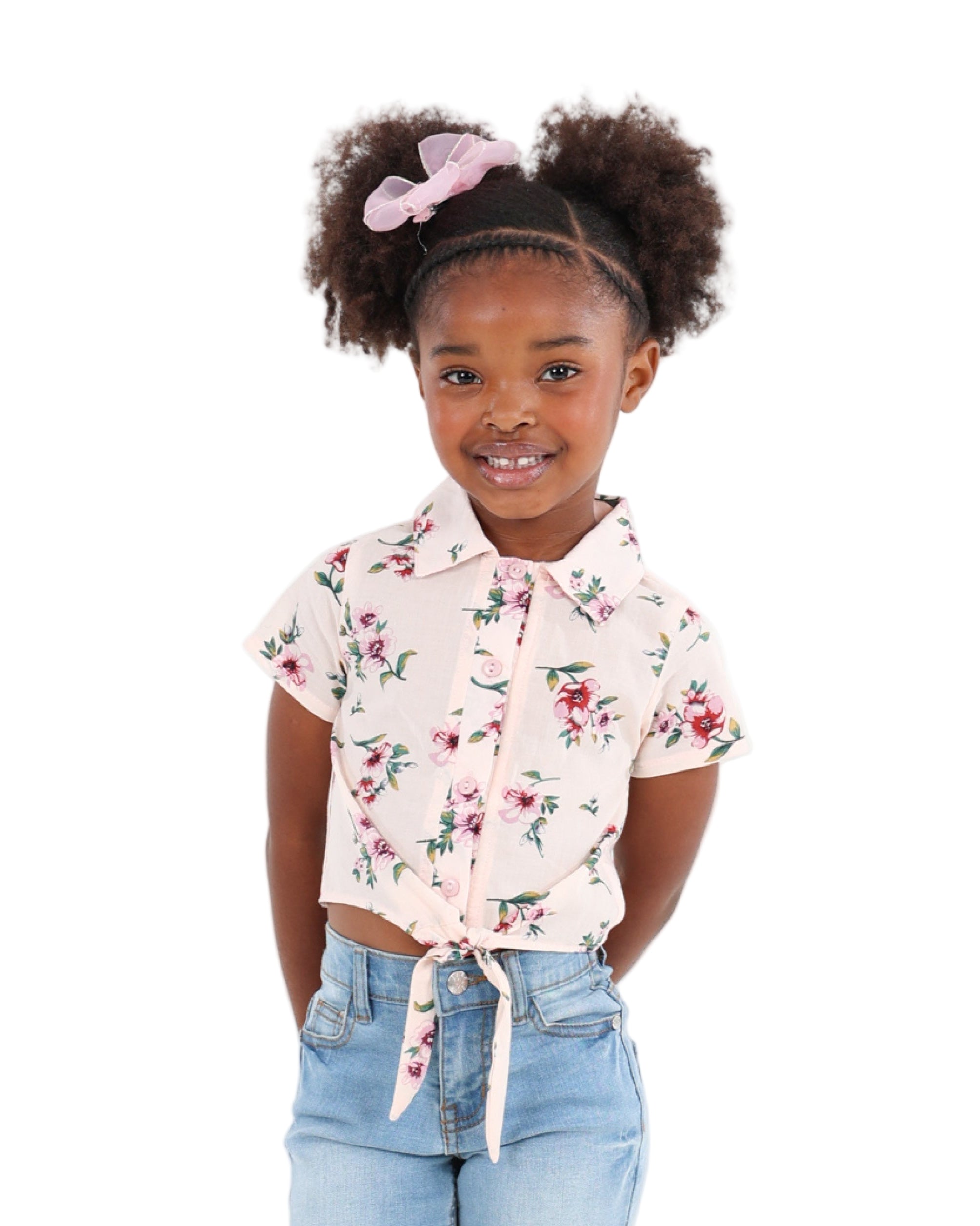 Short Sleeve Floral Button Up Tie Front Shirt