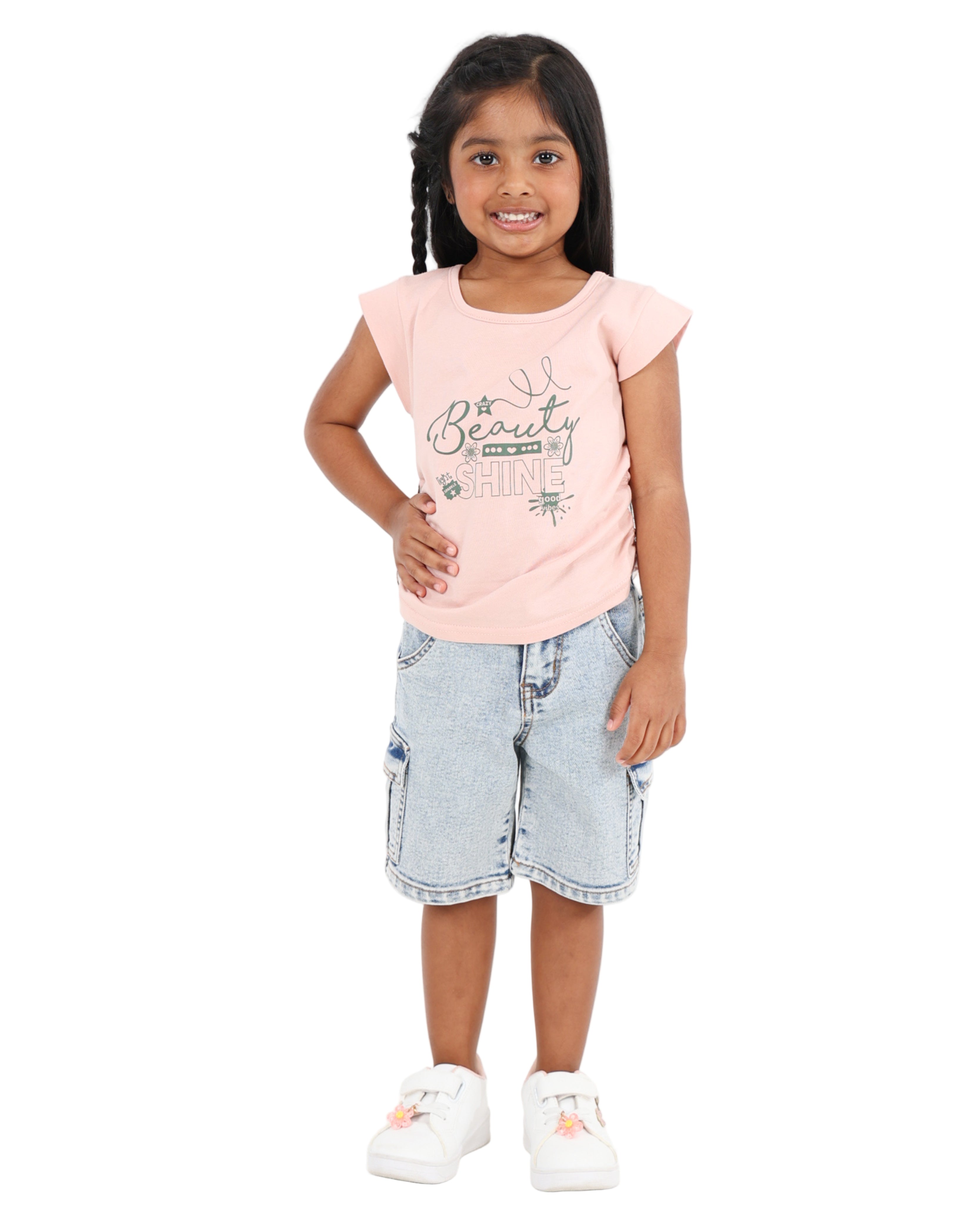 Snow Wash Denim Cargo Stretch Bermuda Short