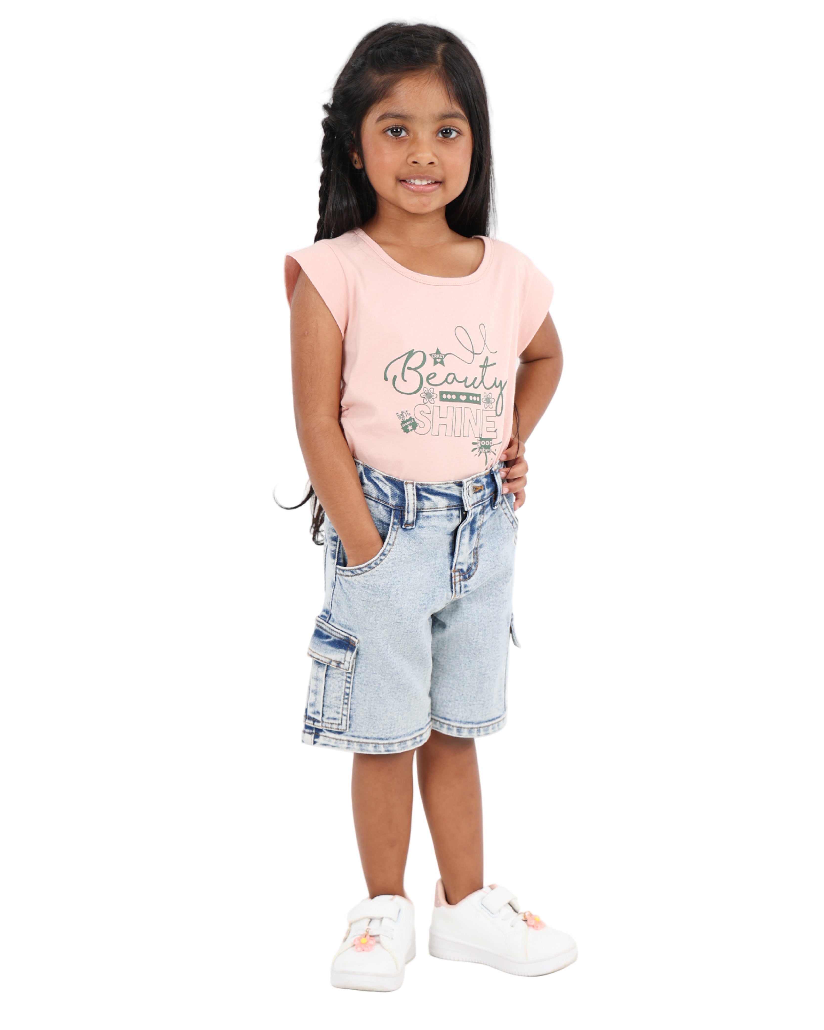 Snow Wash Denim Cargo Stretch Bermuda Short