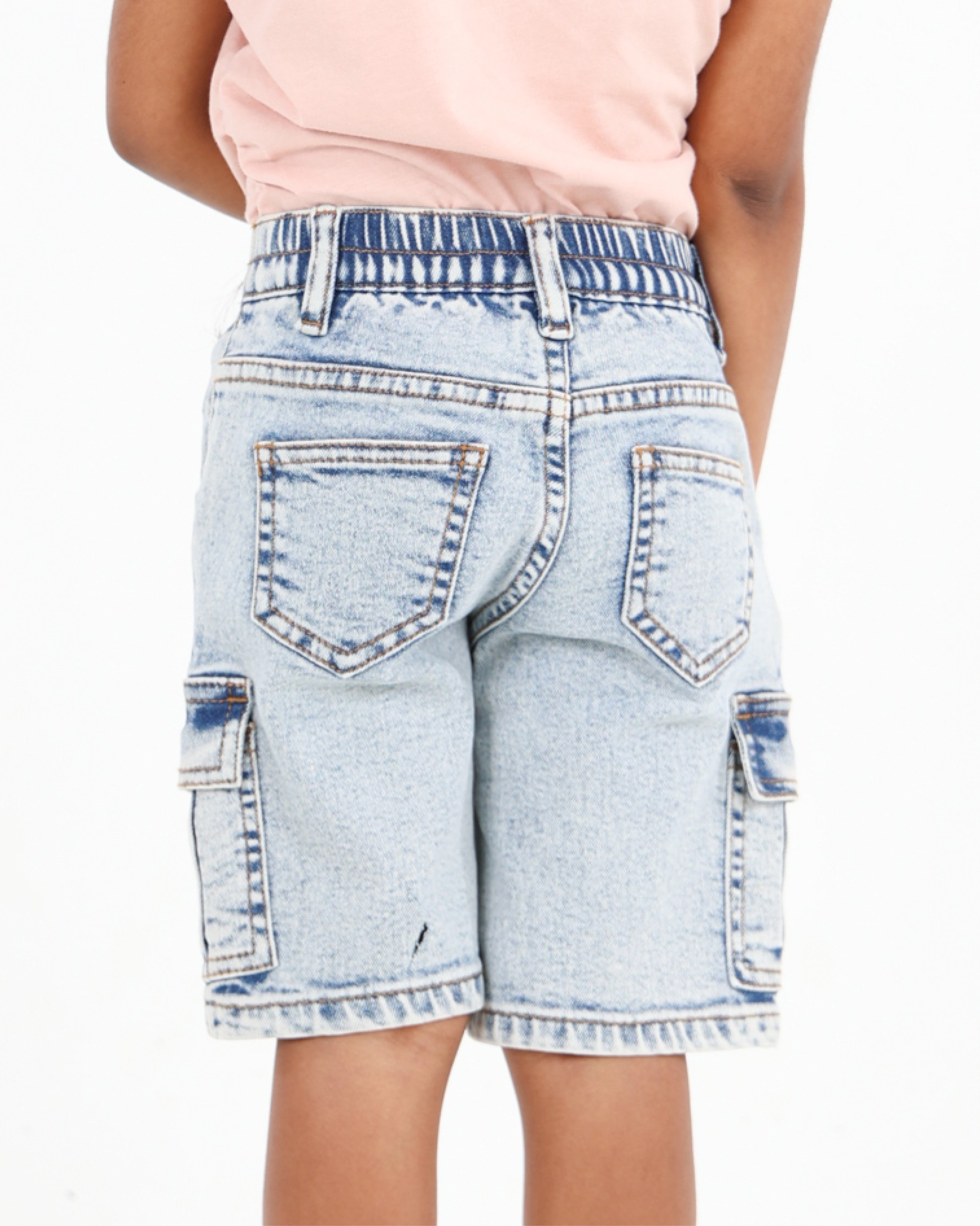 Snow Wash Denim Cargo Stretch Bermuda Short