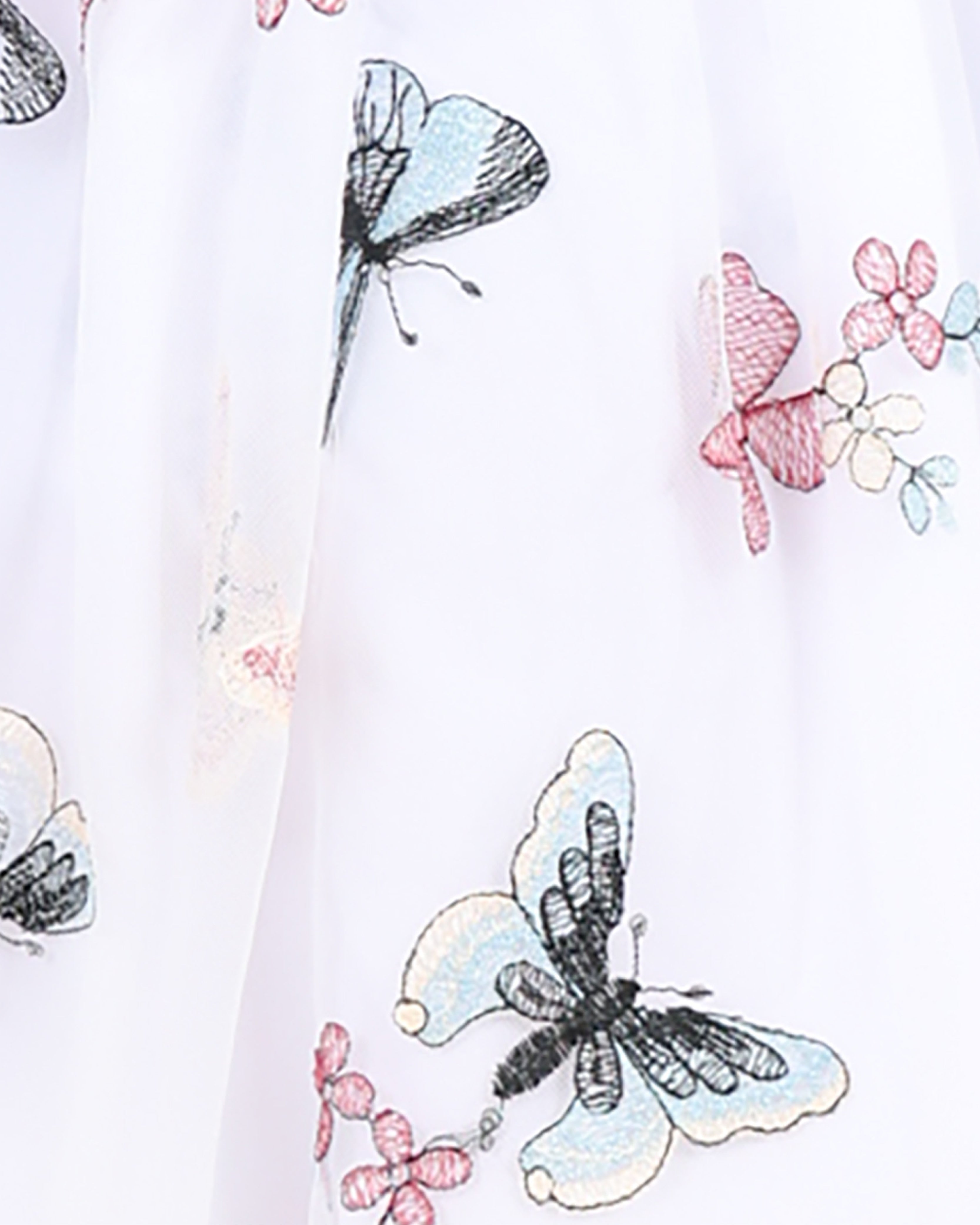 Sleeveless Butterfly Embroidered Mesh Party Dress