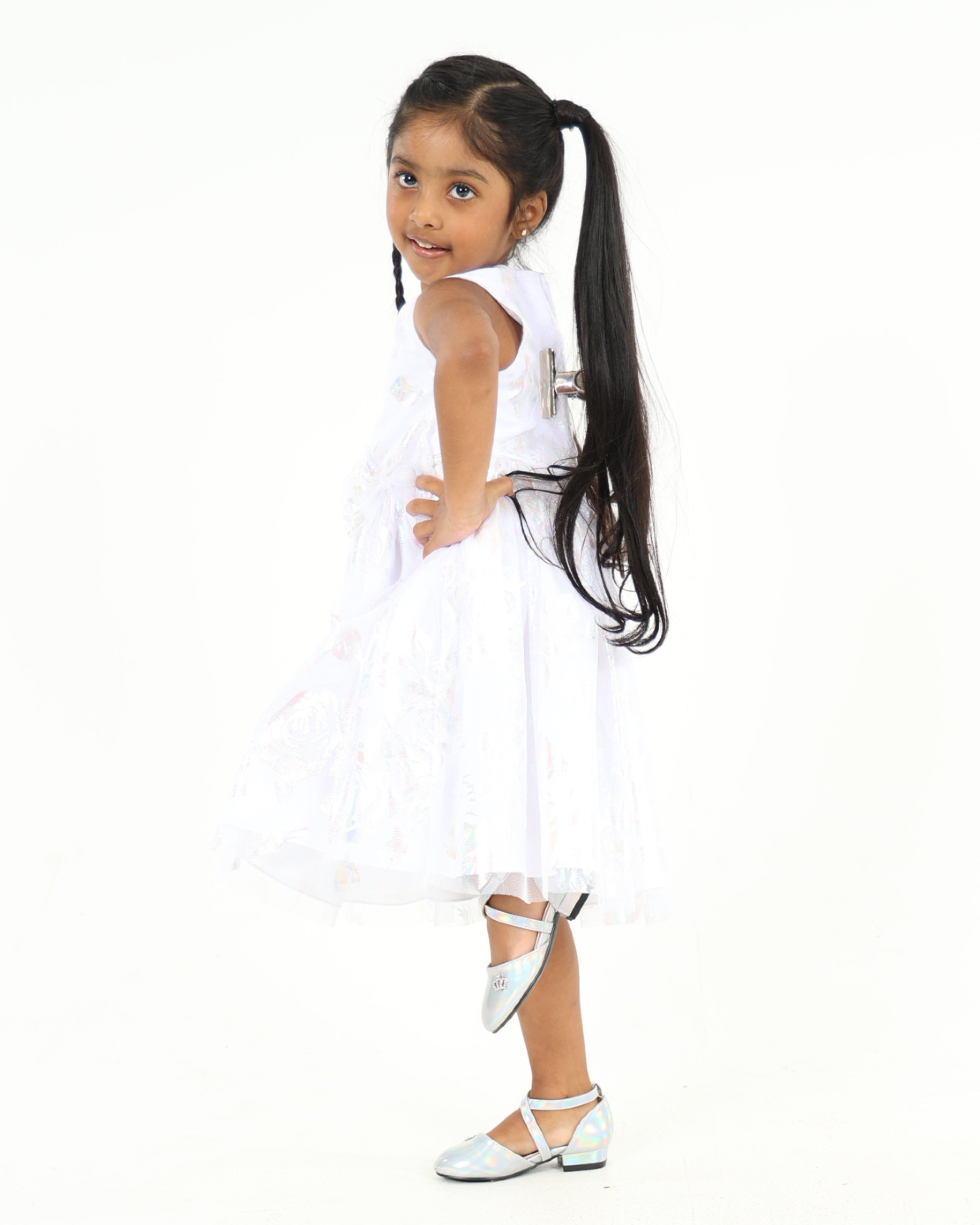 Sleeveless Mother Of Pearl Printed Party Dress