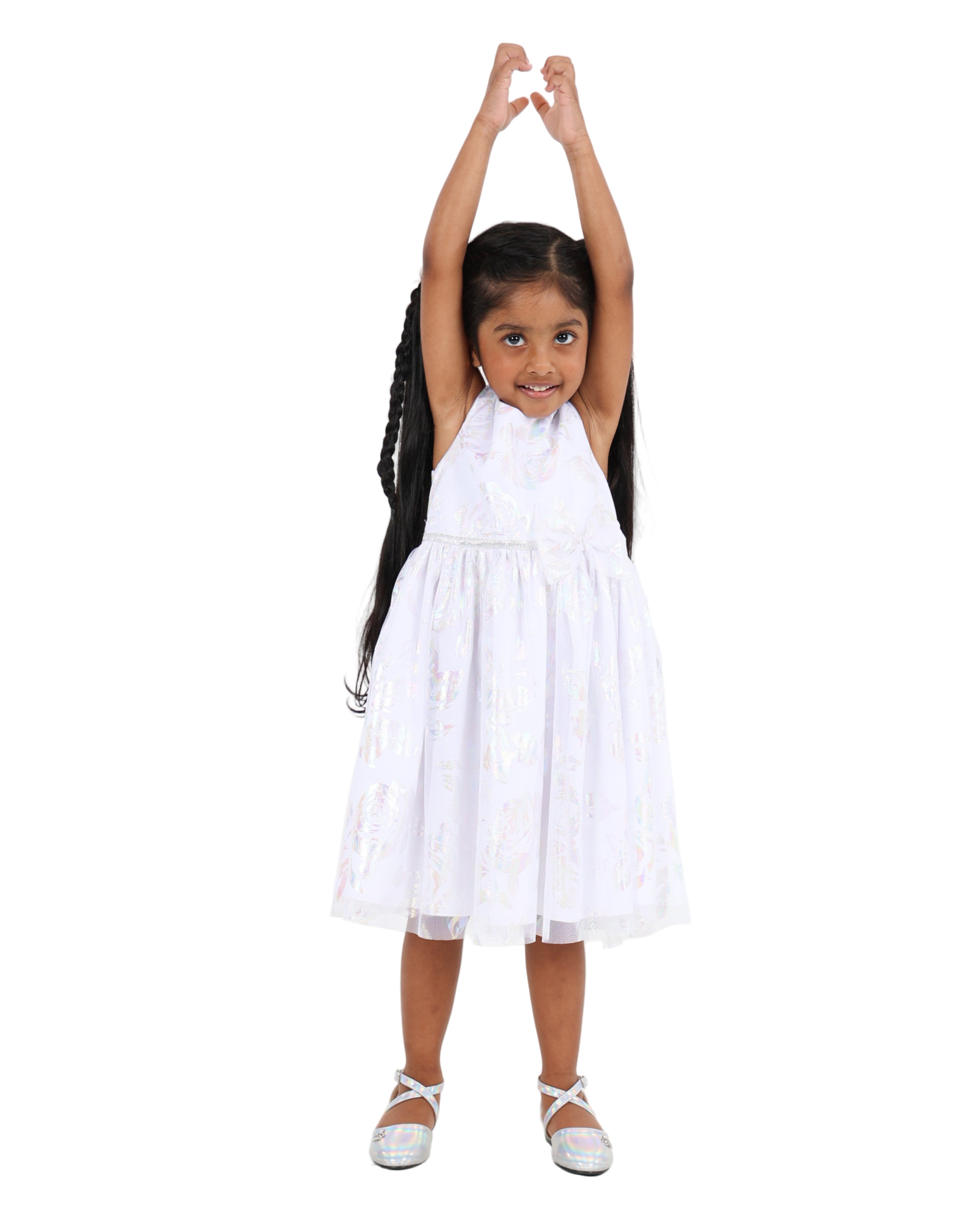 Sleeveless Mother Of Pearl Printed Party Dress