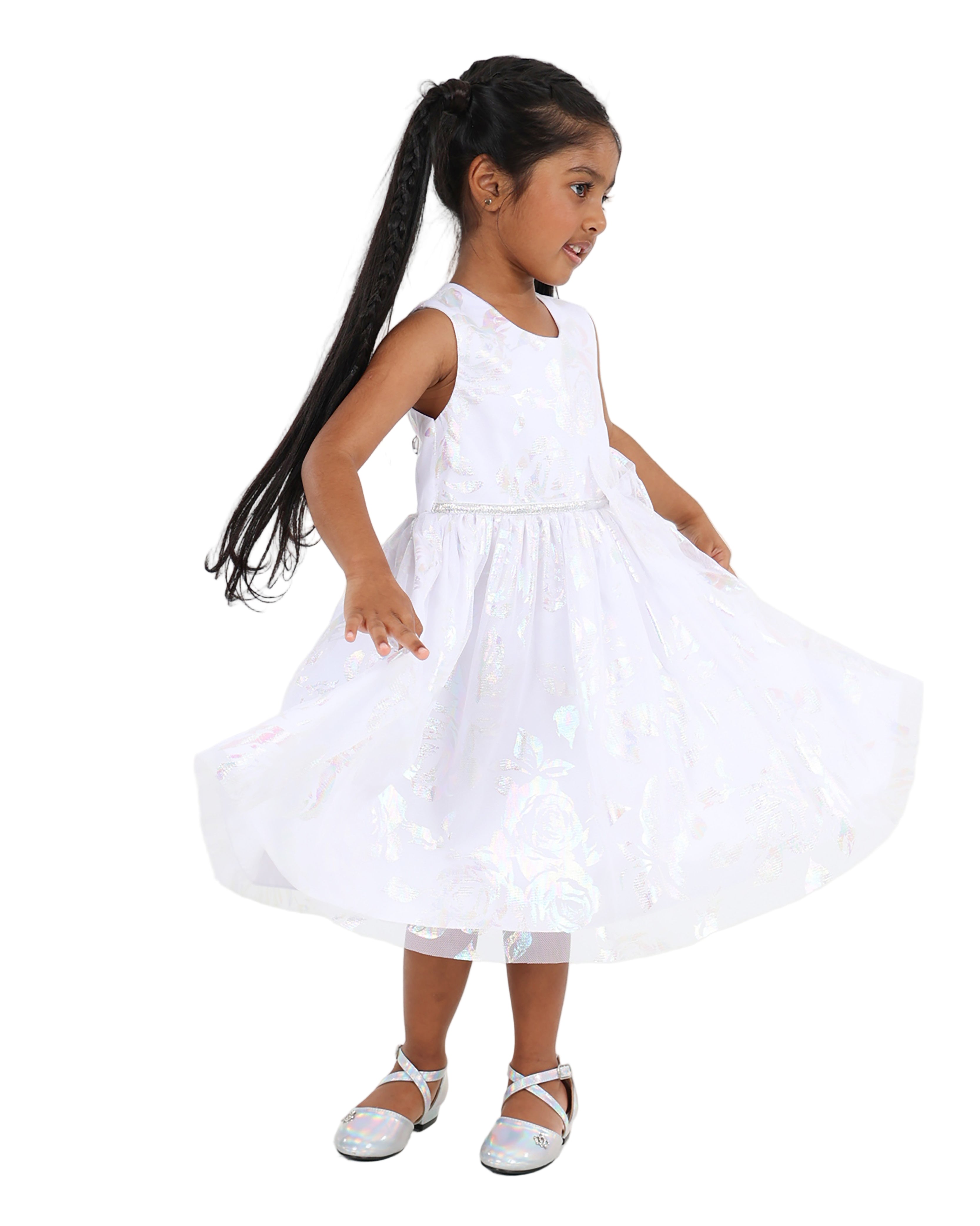 Sleeveless Mother Of Pearl Printed Party Dress