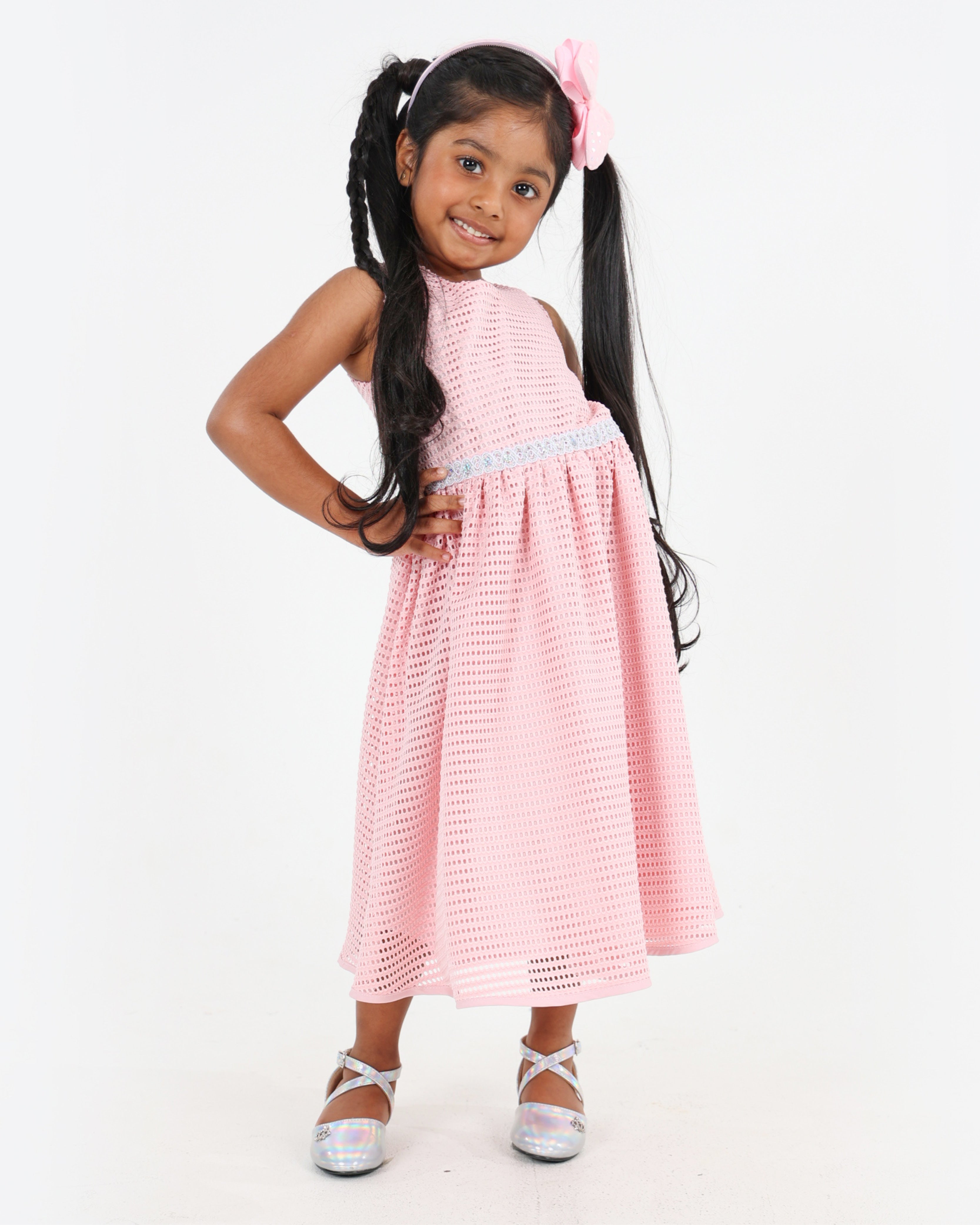 Sleeveless Eyelet Mesh Party Dress