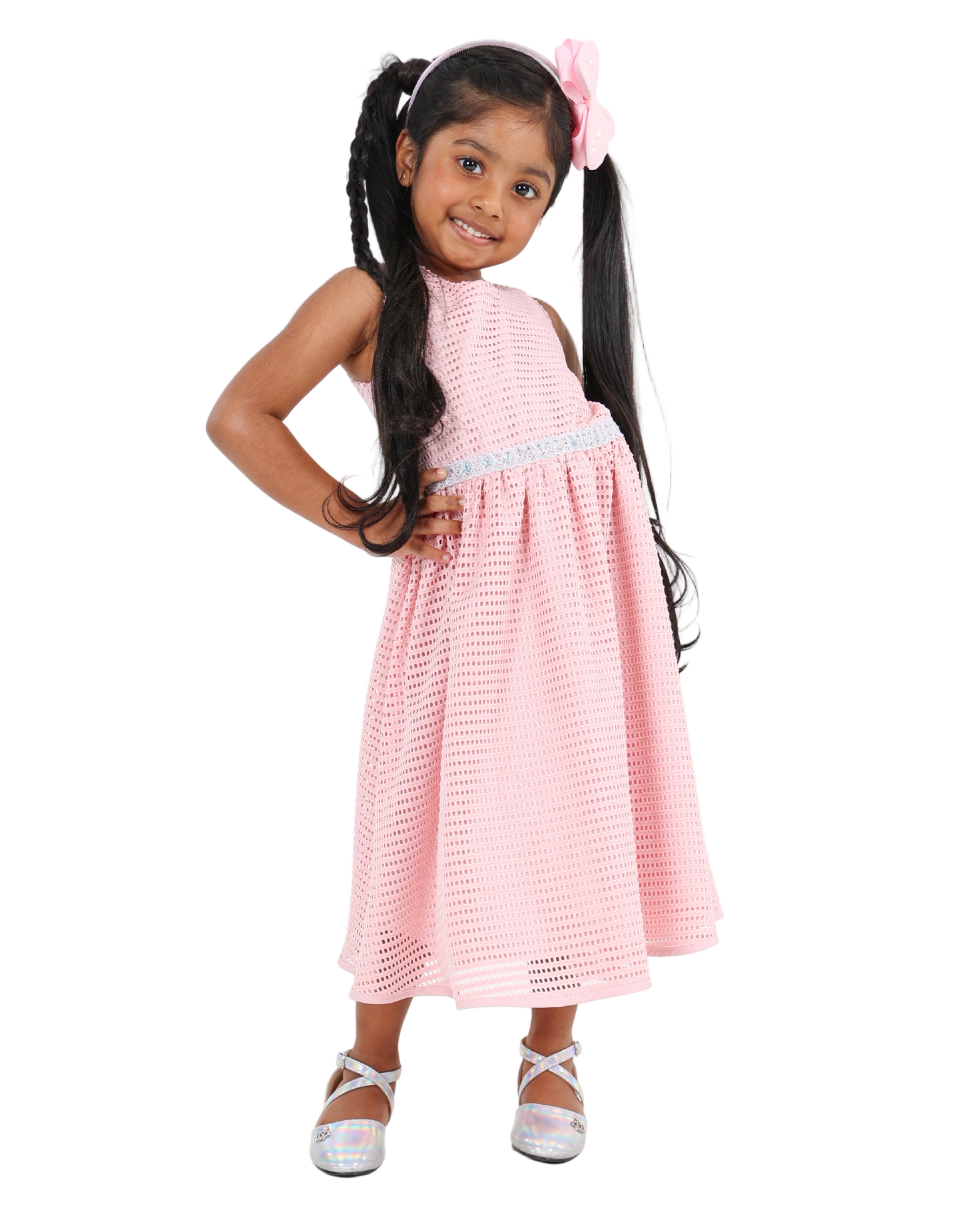 Sleeveless Eyelet Mesh Party Dress