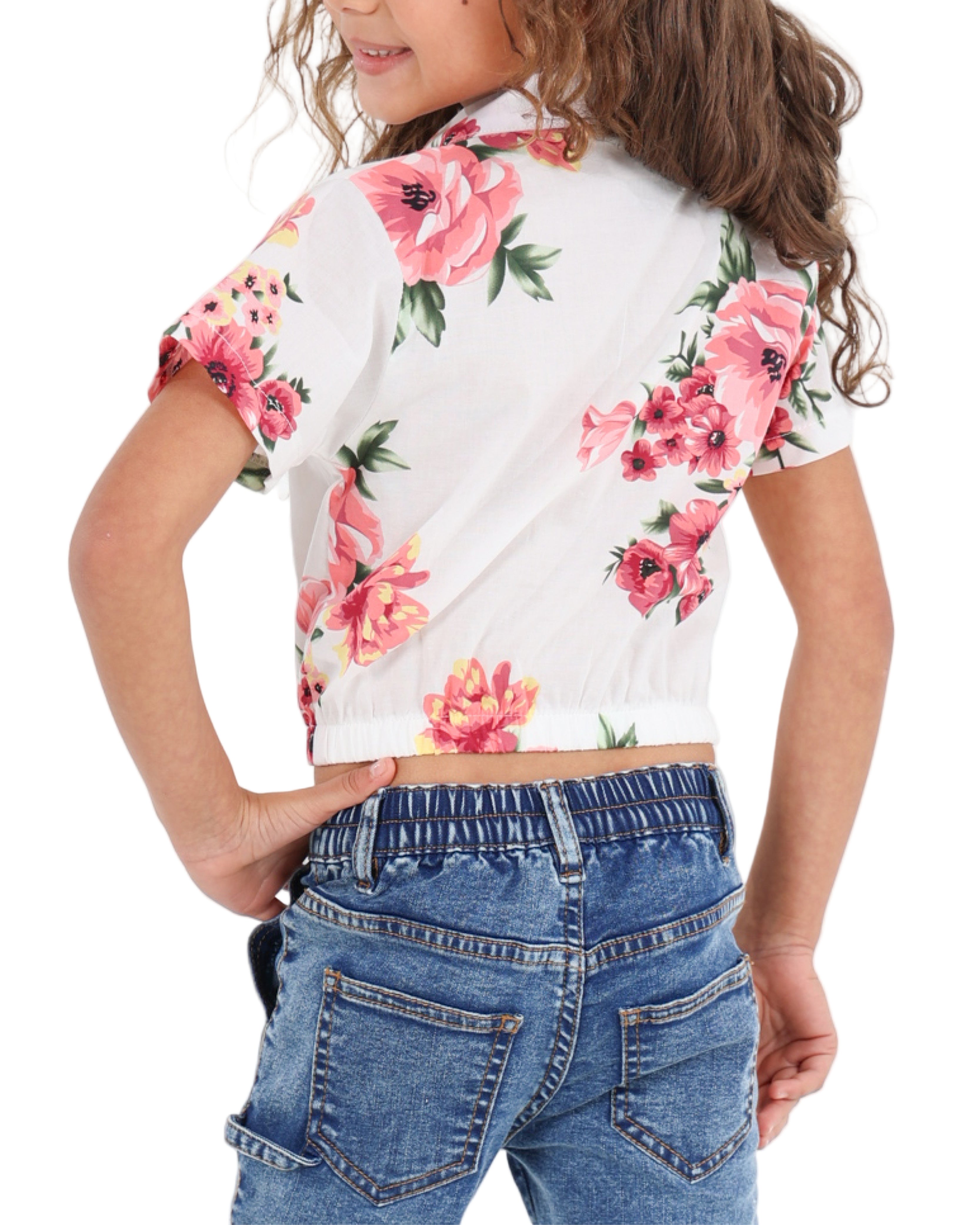 Short Sleeve Floral Print Elasticated Hem Shirt