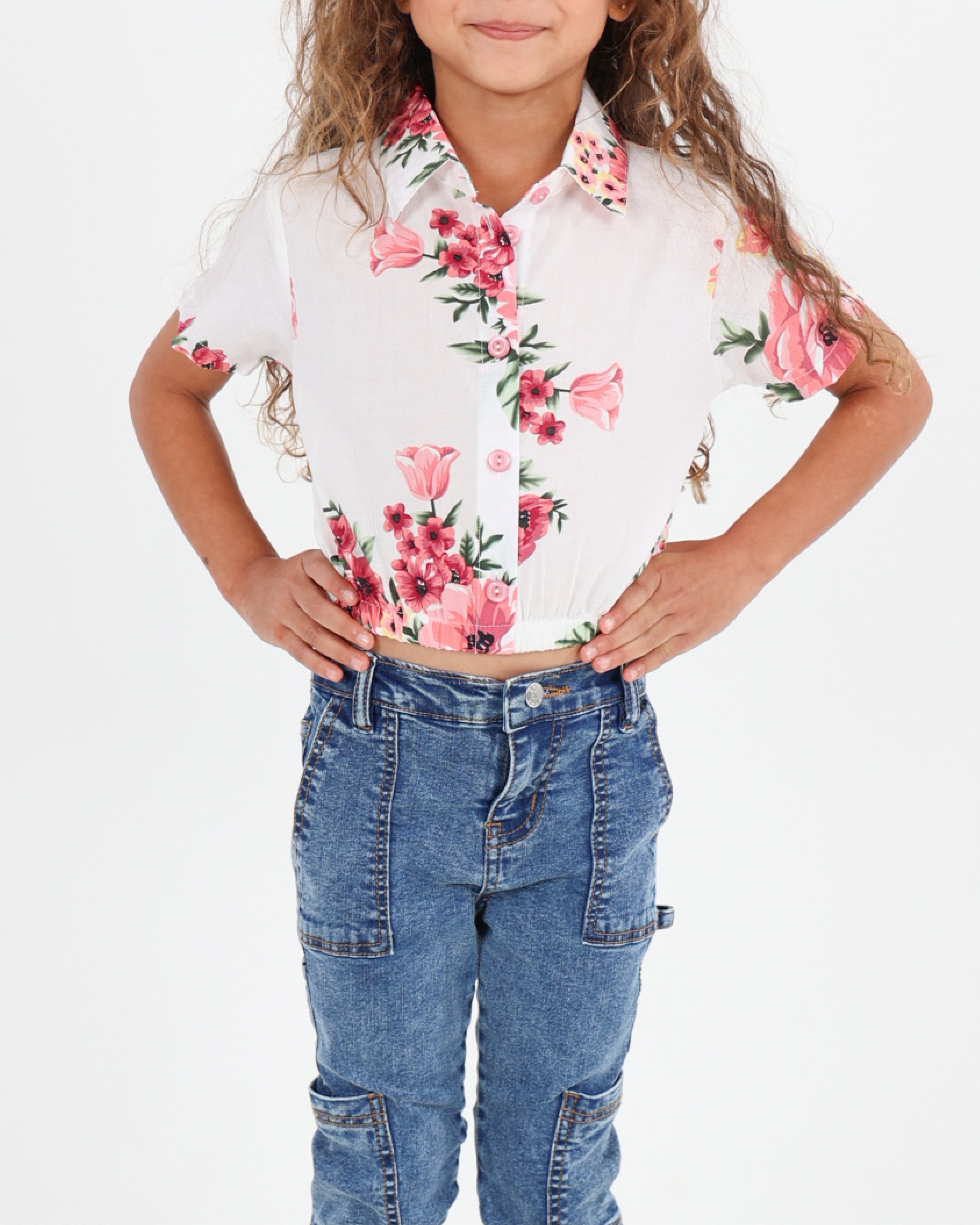 Short Sleeve Floral Print Elasticated Hem Shirt