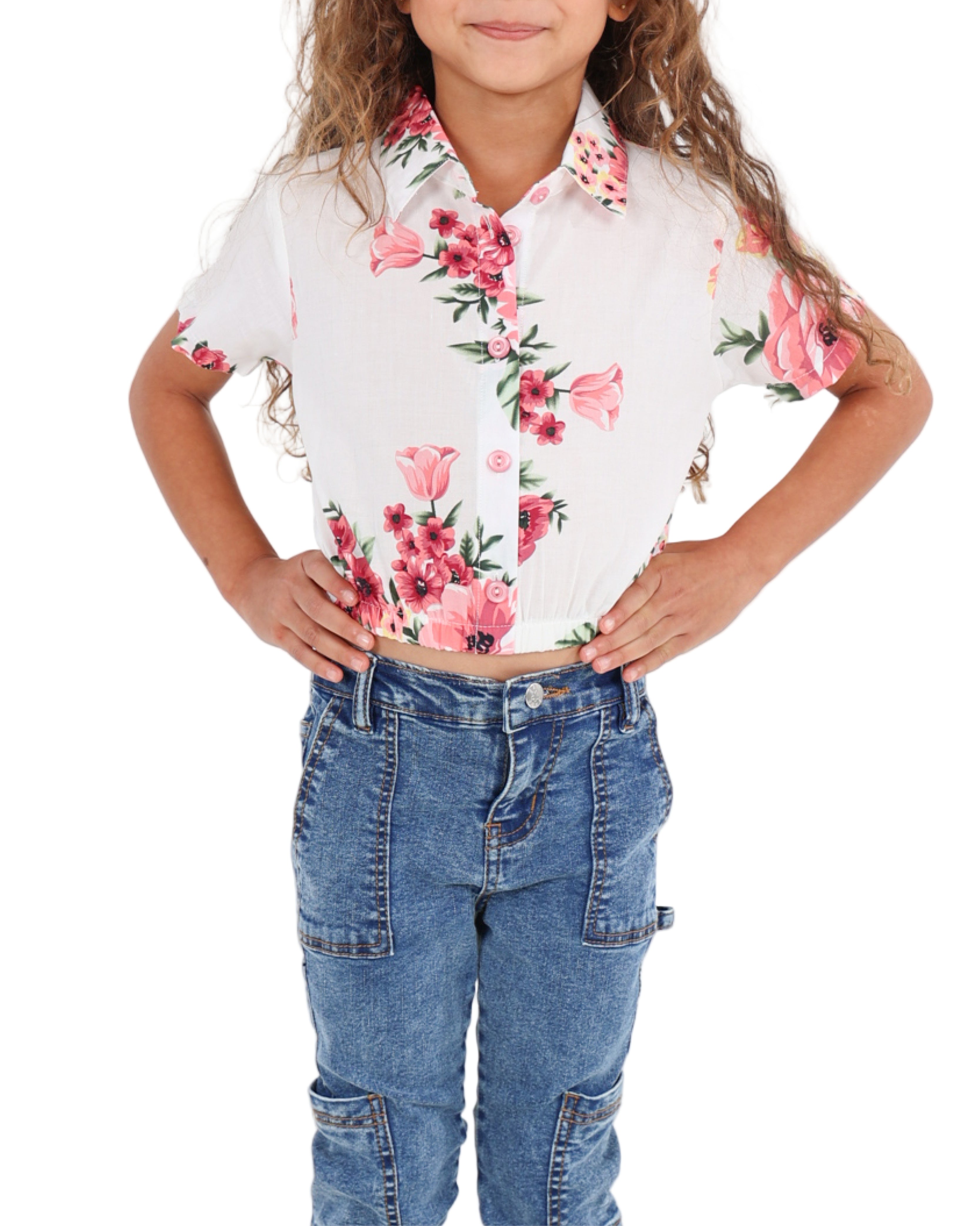 Short Sleeve Floral Print Elasticated Hem Shirt