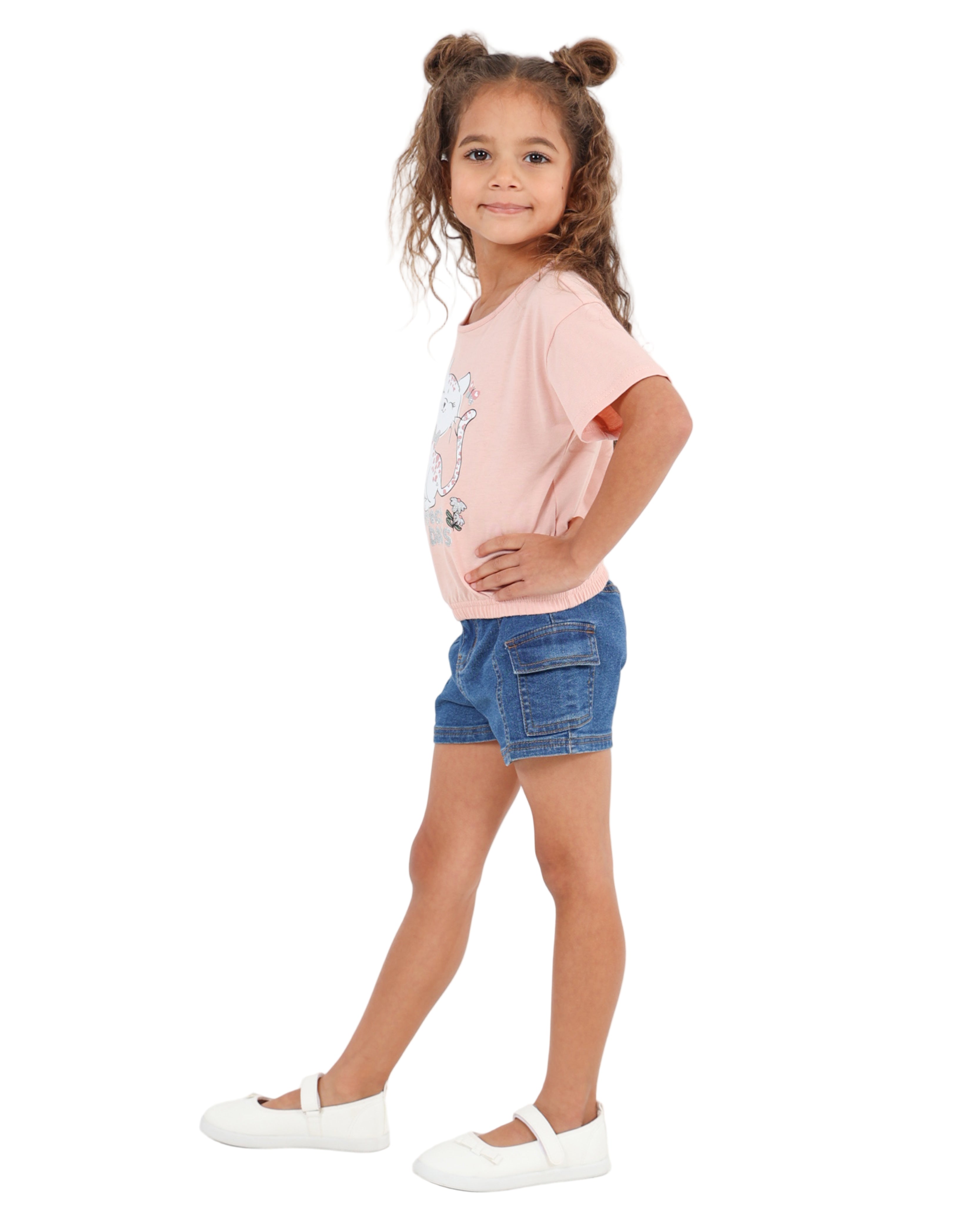 Short Sleeve Elasticated Hem Cat Graphic T-Shirt