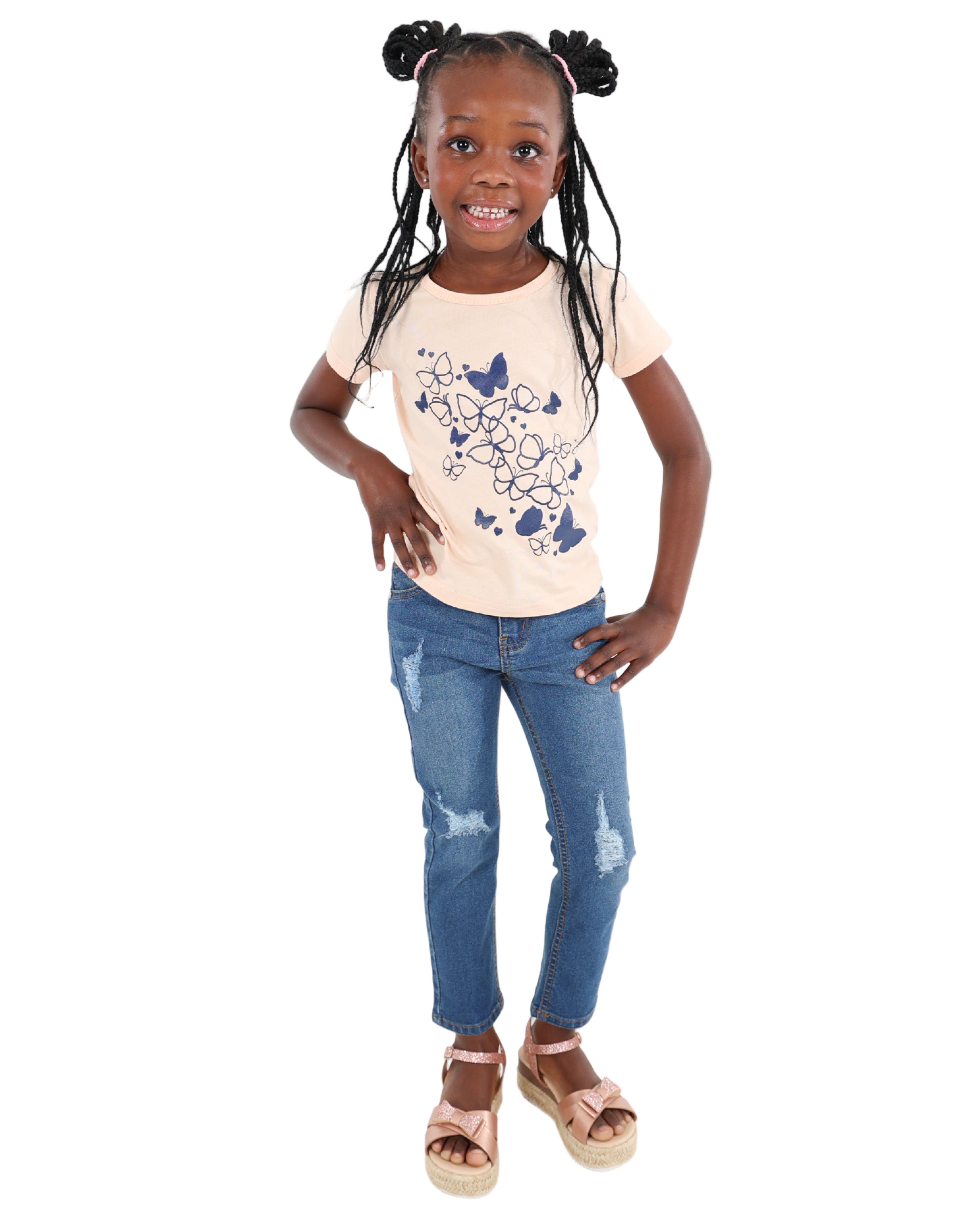 Sandblasted & Whiskered Stretch Skinny Jeans