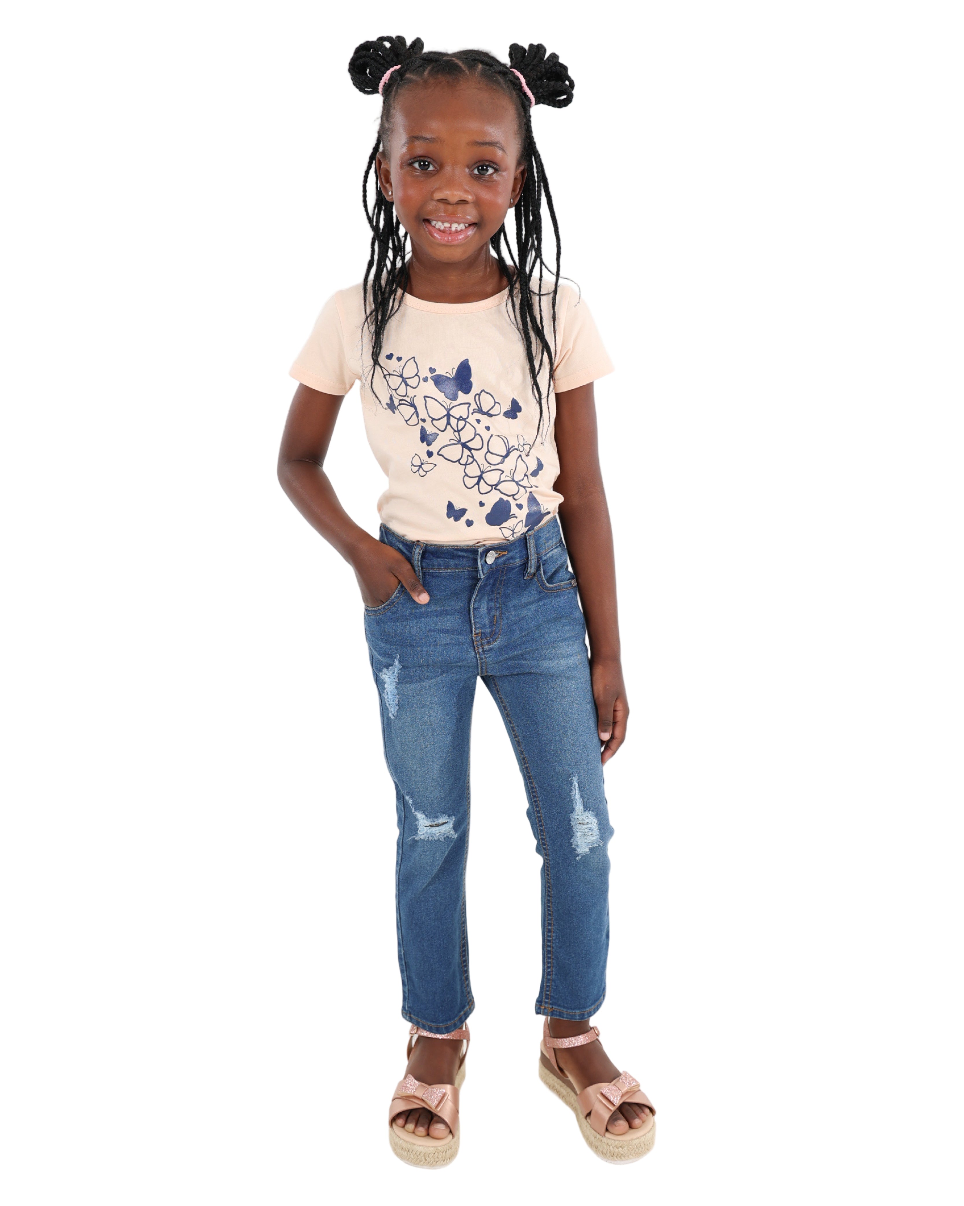 Sandblasted & Whiskered Stretch Skinny Jeans