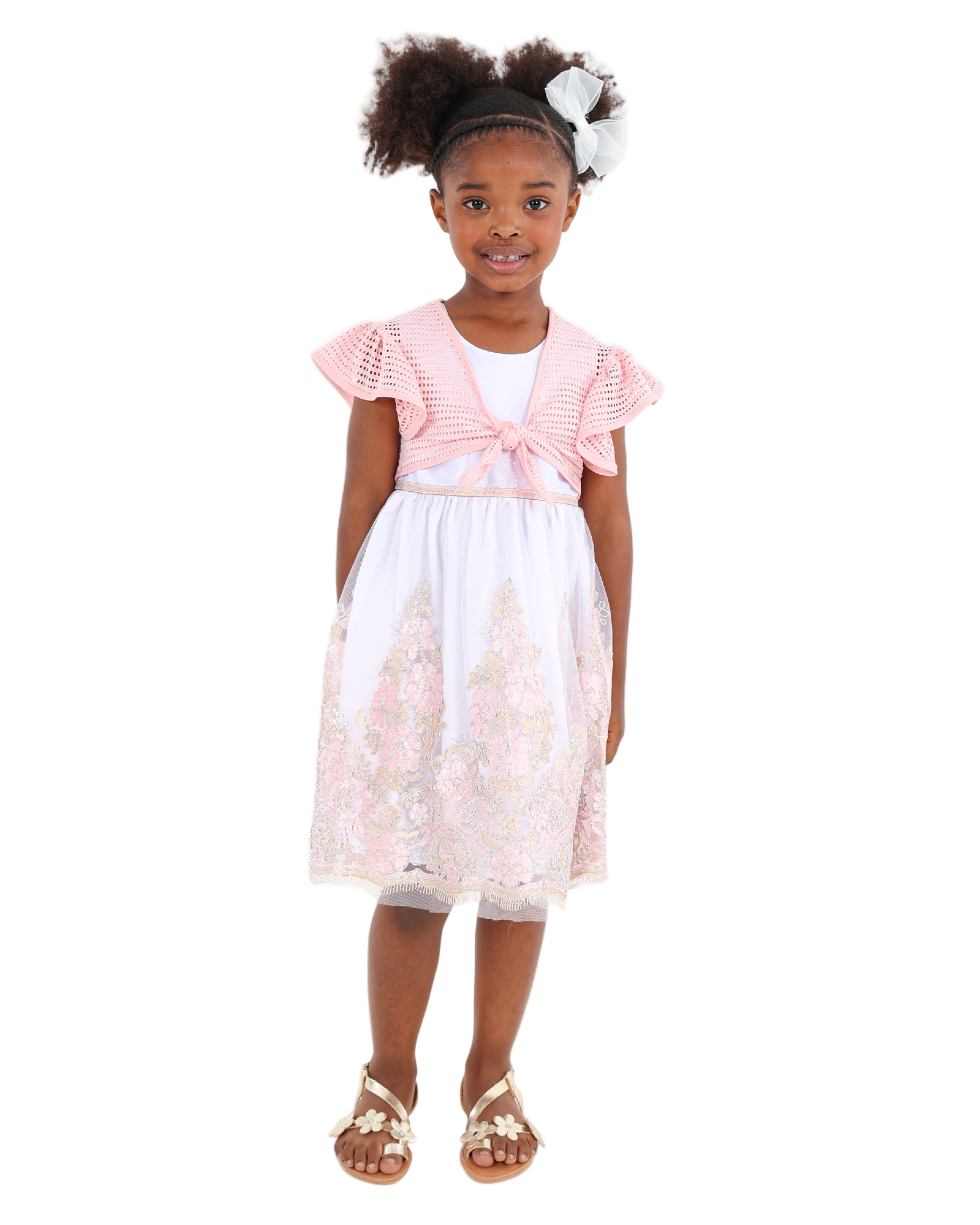 Sleeveless Embroidered Party Dress with Bolero Jacket