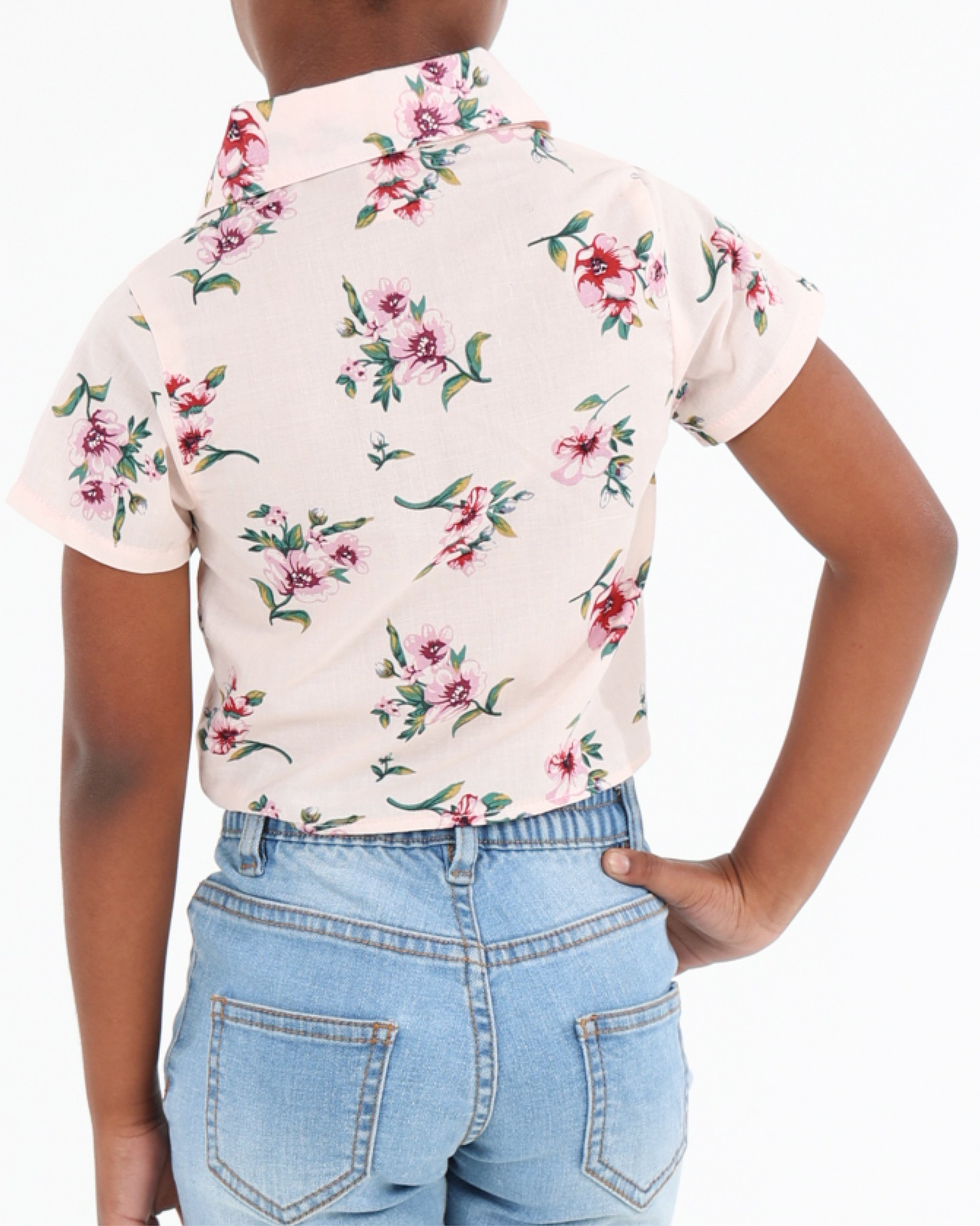 Short Sleeve Floral Button Up Tie Front Shirt