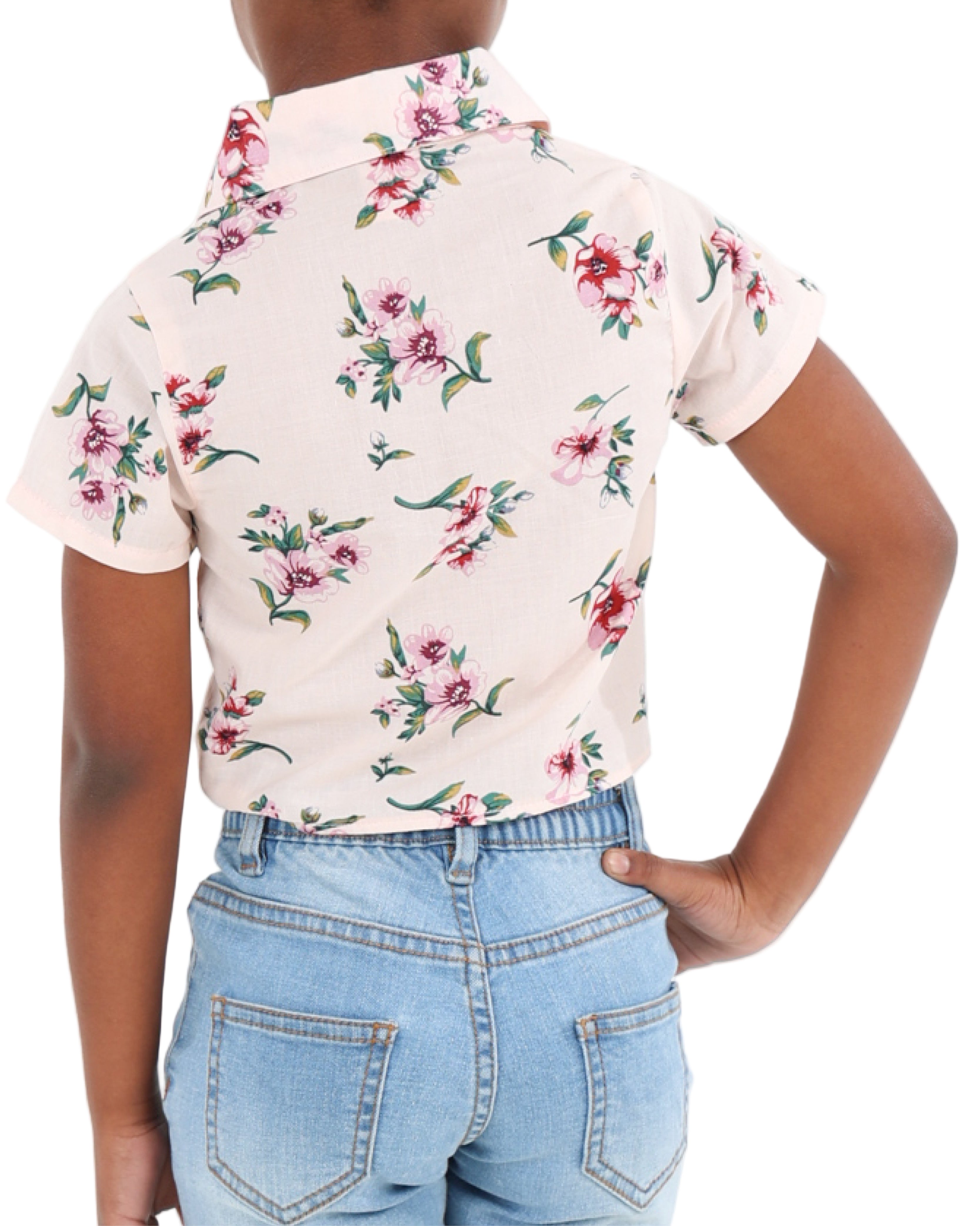 Short Sleeve Floral Button Up Tie Front Shirt