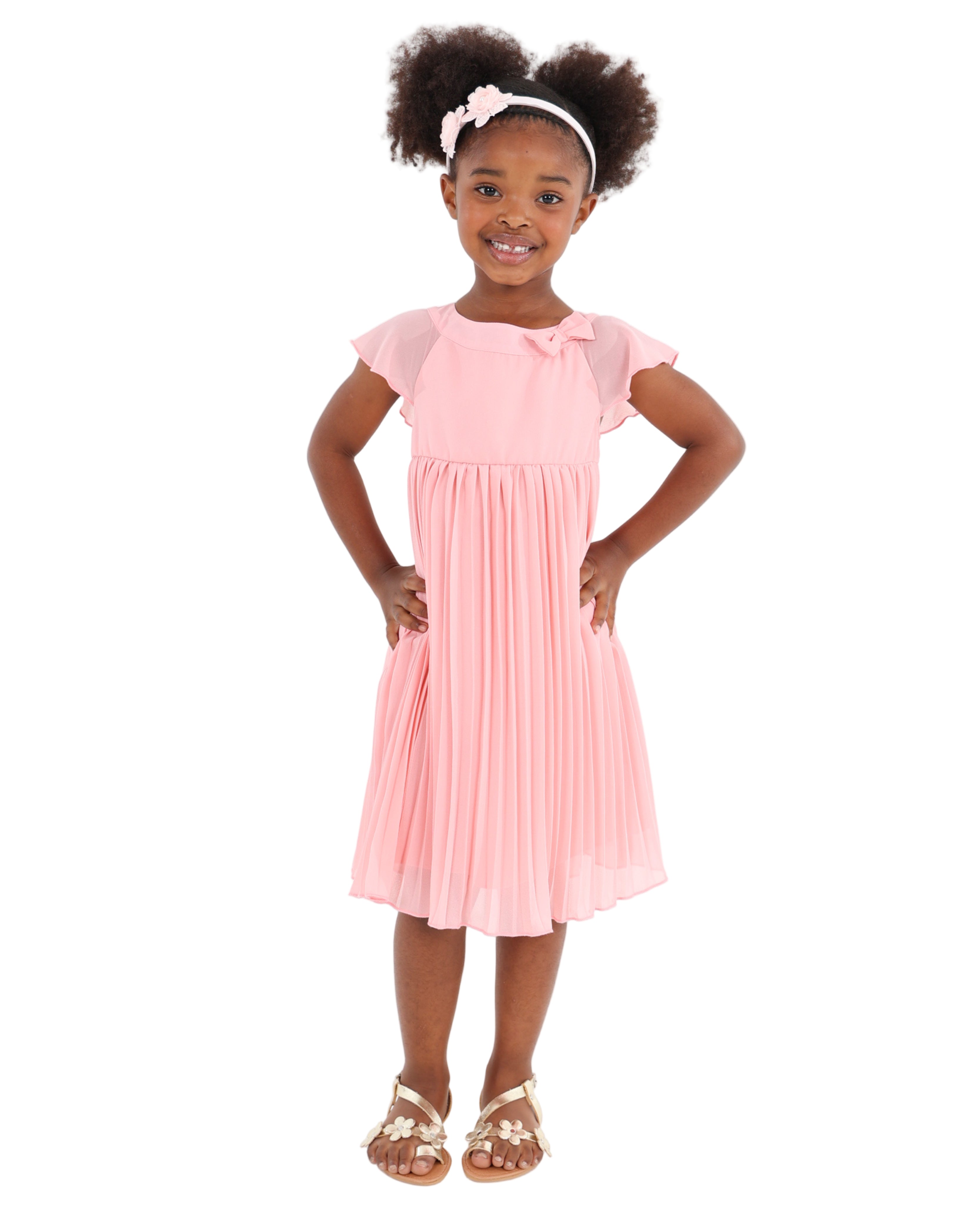 Flutter Sleeve Pleated Party Dress