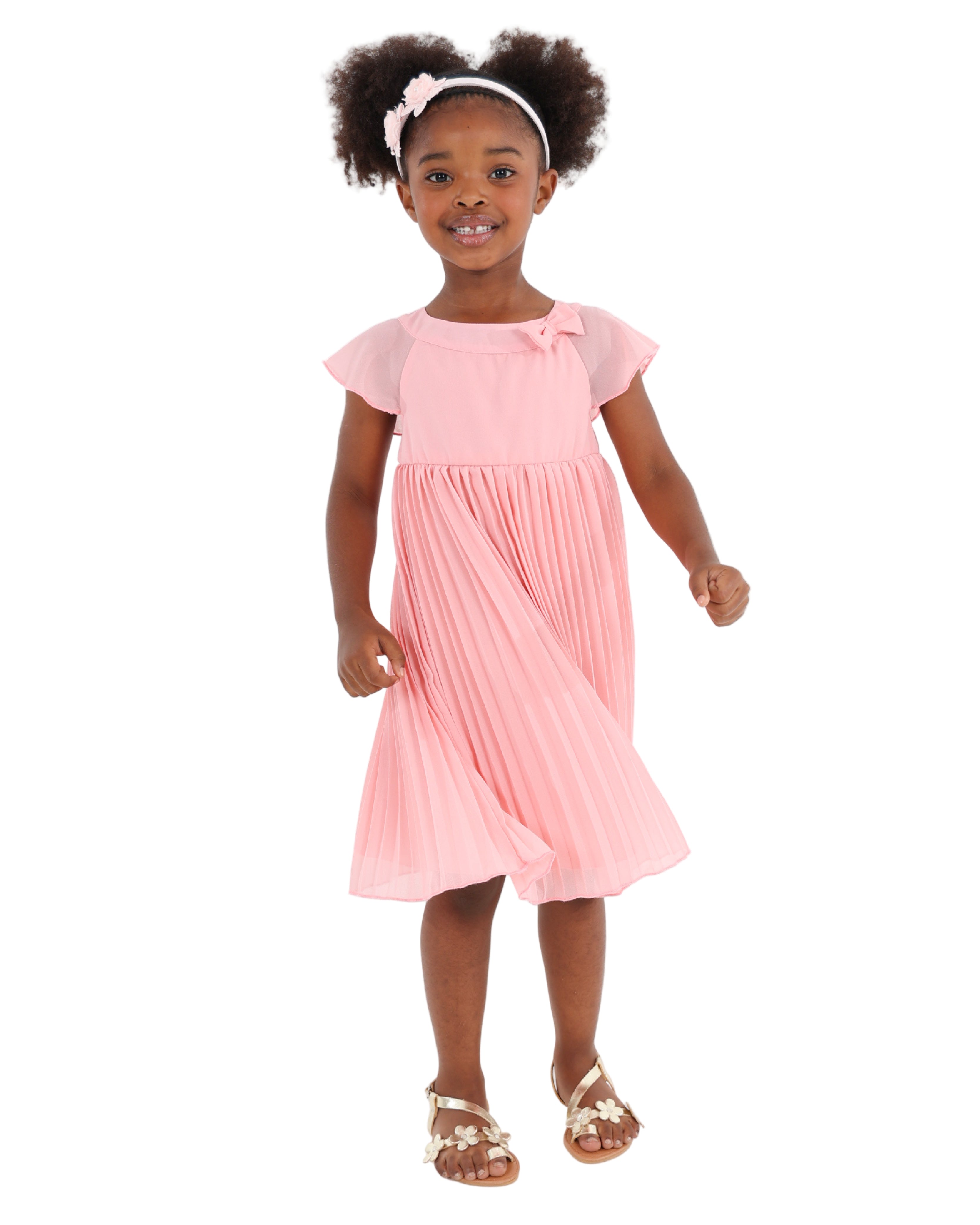 Flutter Sleeve Pleated Party Dress