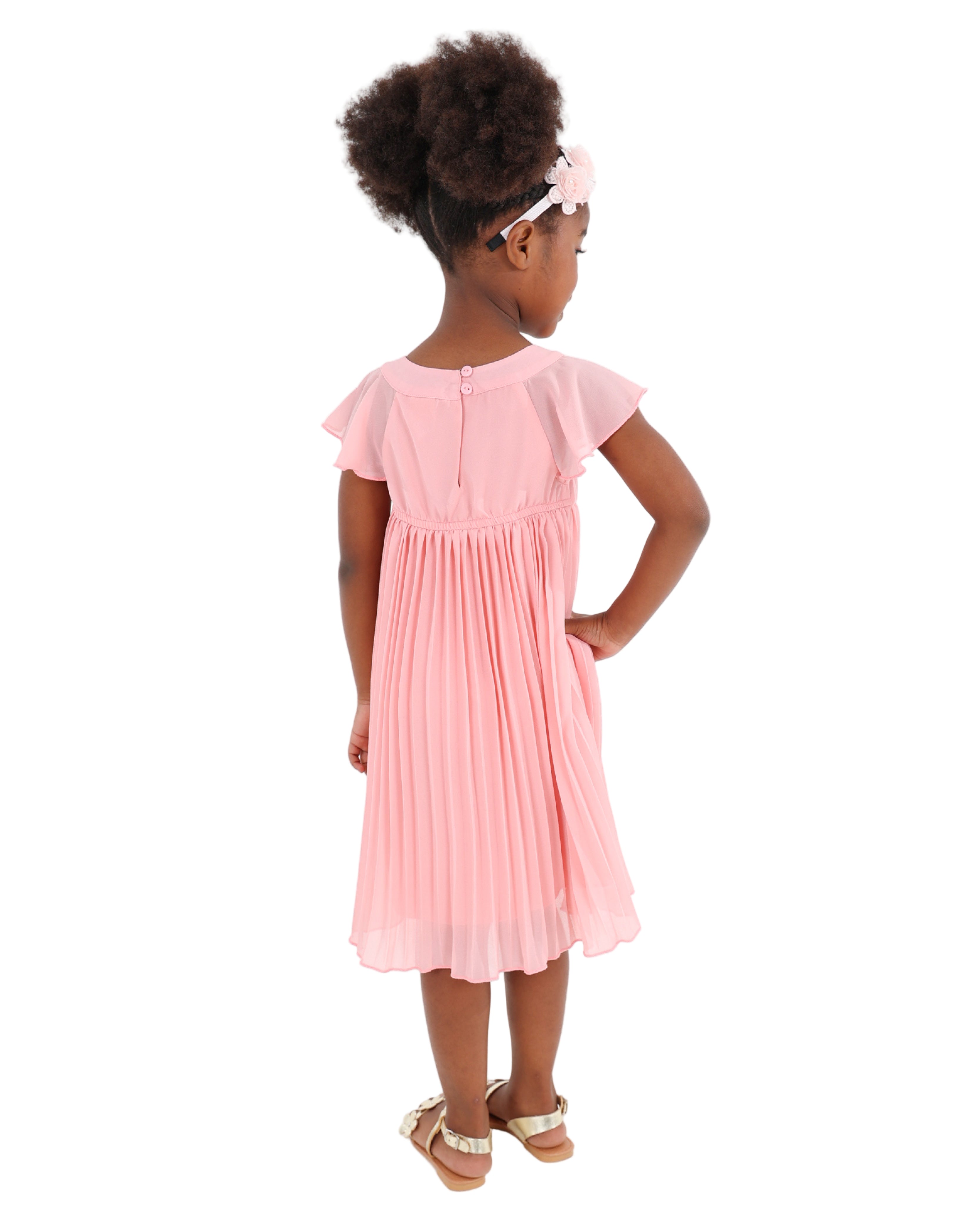 Flutter Sleeve Pleated Party Dress