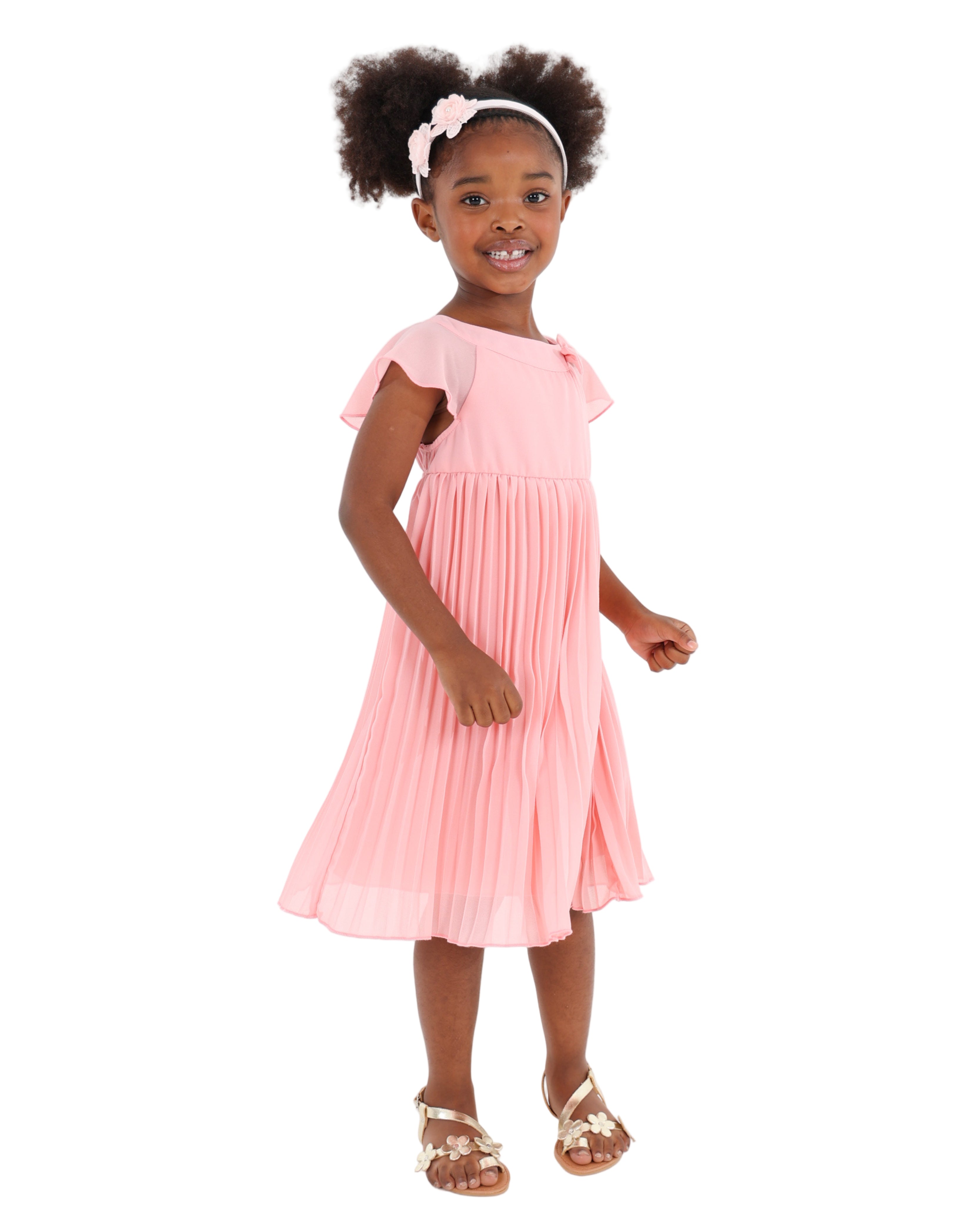 Flutter Sleeve Pleated Party Dress