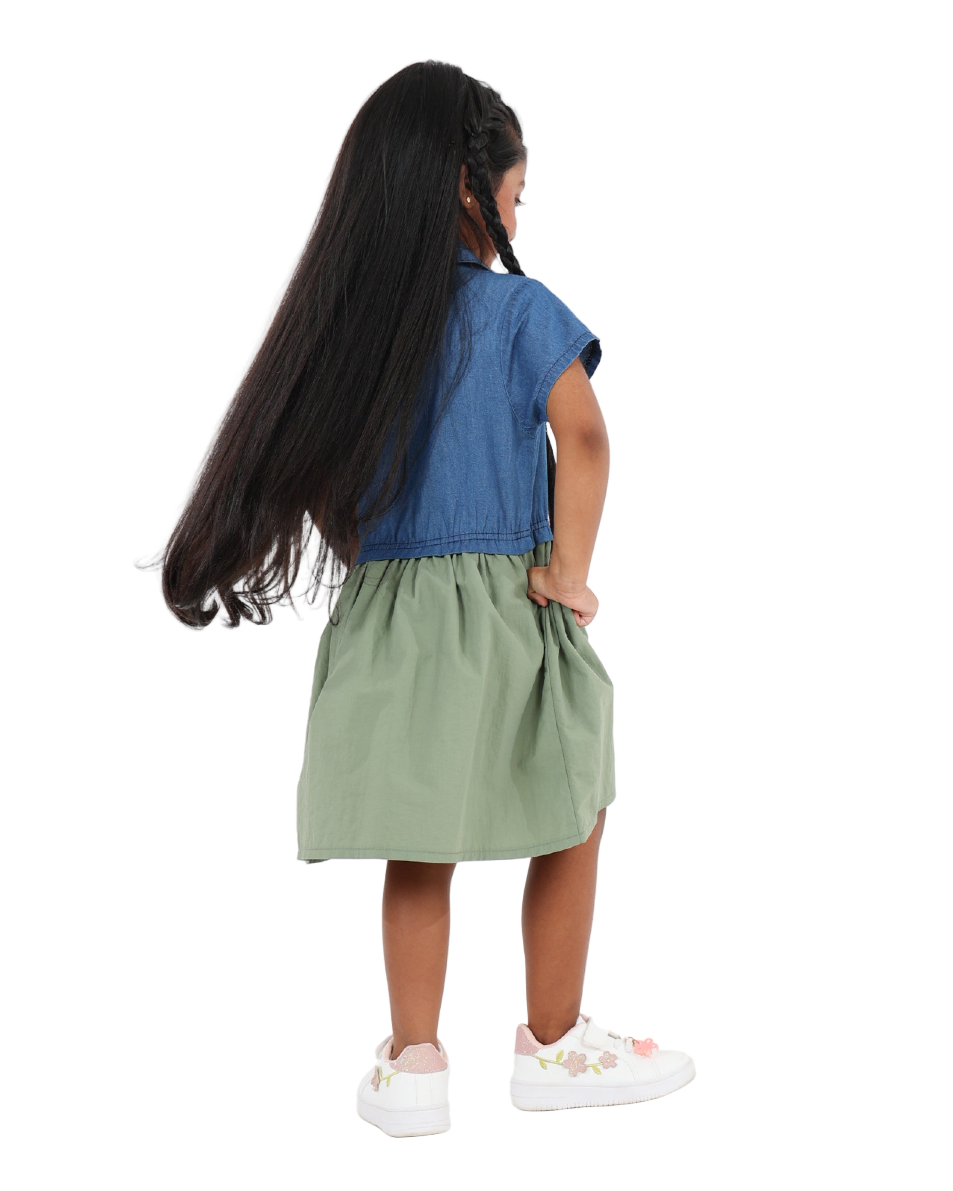 Short Sleeve Denim Shirt Dress With Parachute Bottom