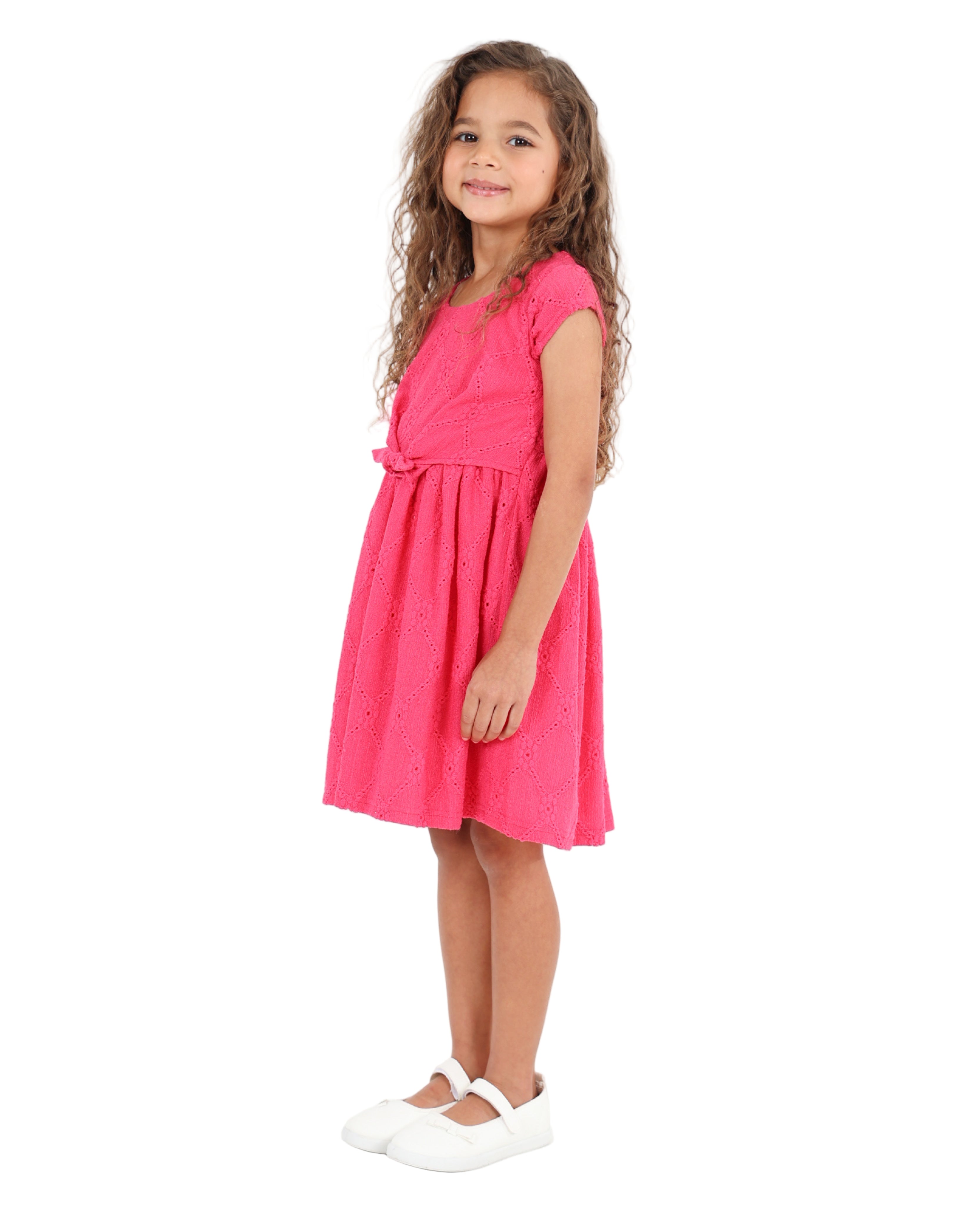 Short Sleeve Textured Knit Dress With A Front Tie