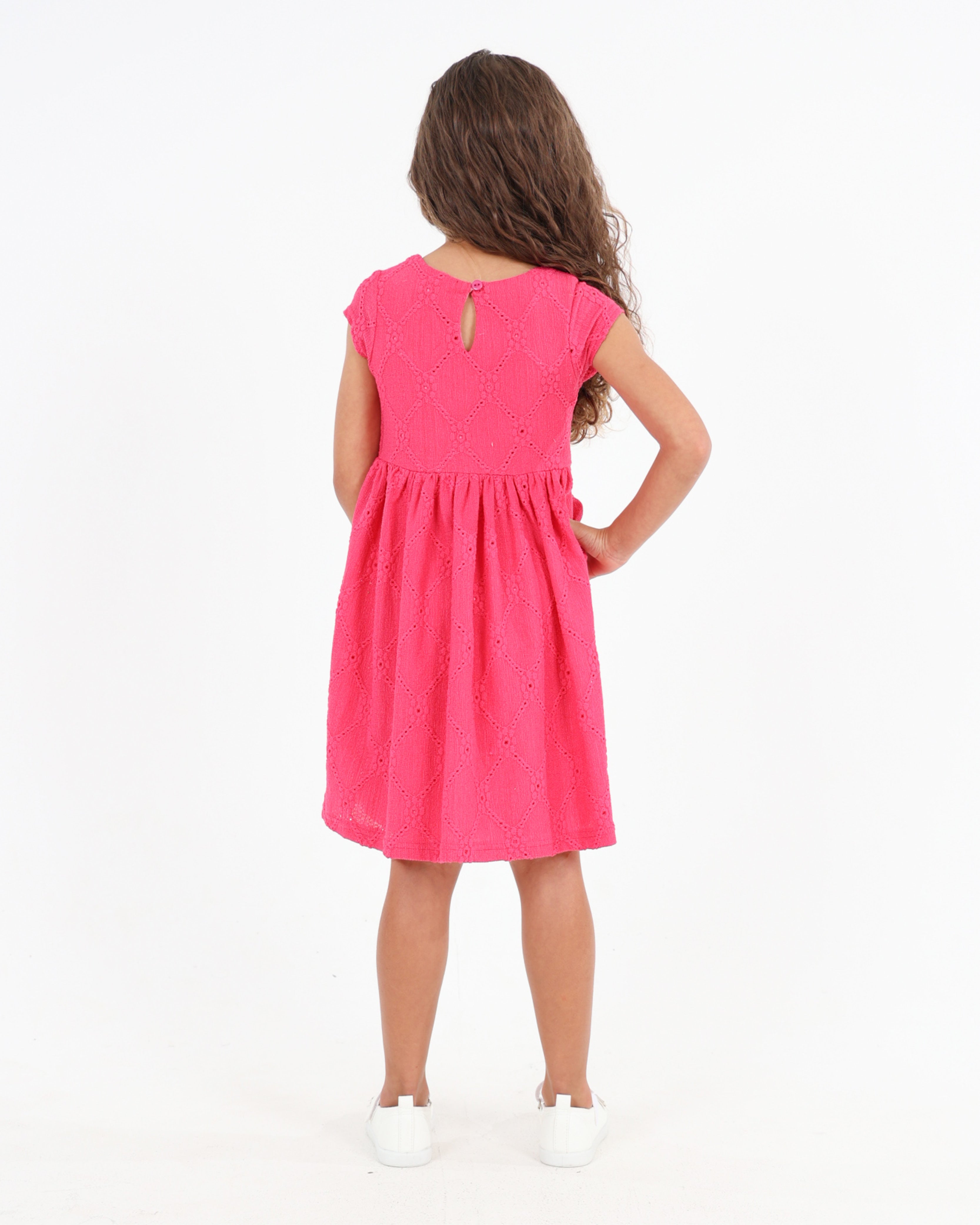 Short Sleeve Textured Knit Dress With A Front Tie