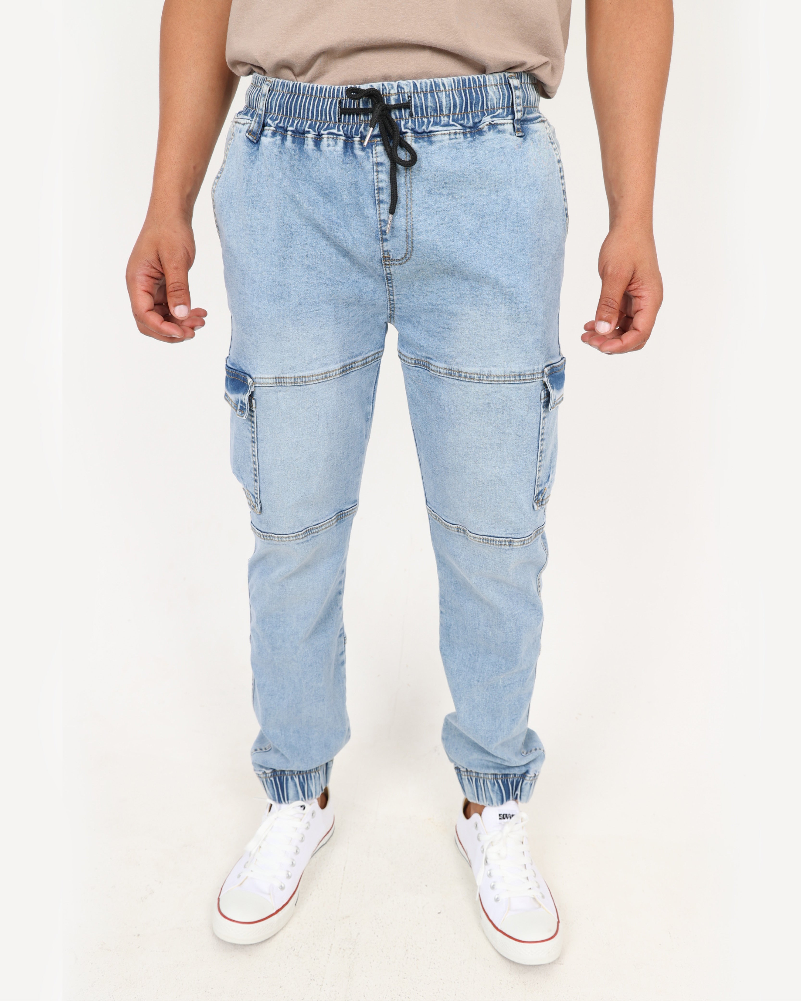 Light Indigo Jogger-Style Cargo Jeans