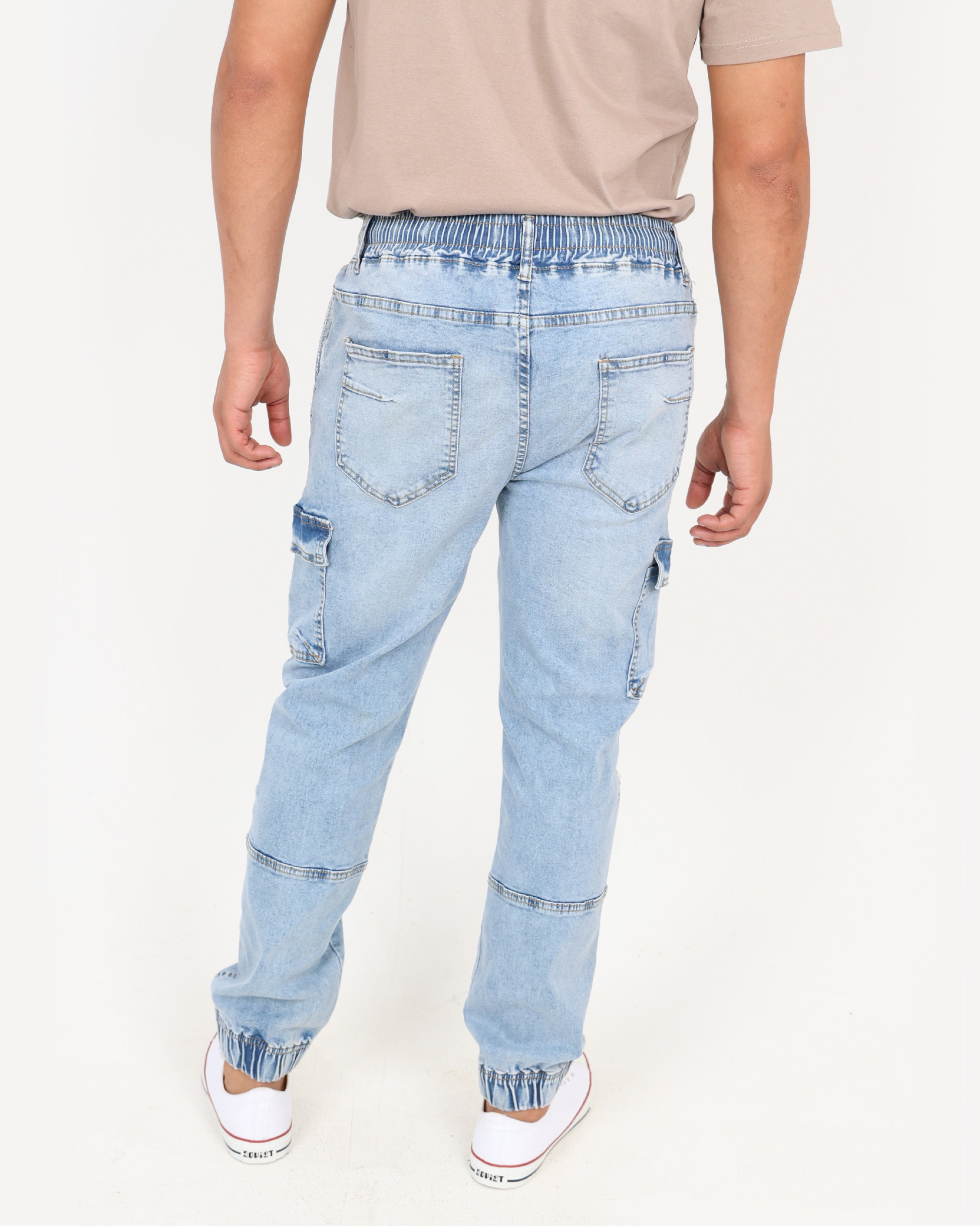 Light Indigo Jogger-Style Cargo Jeans