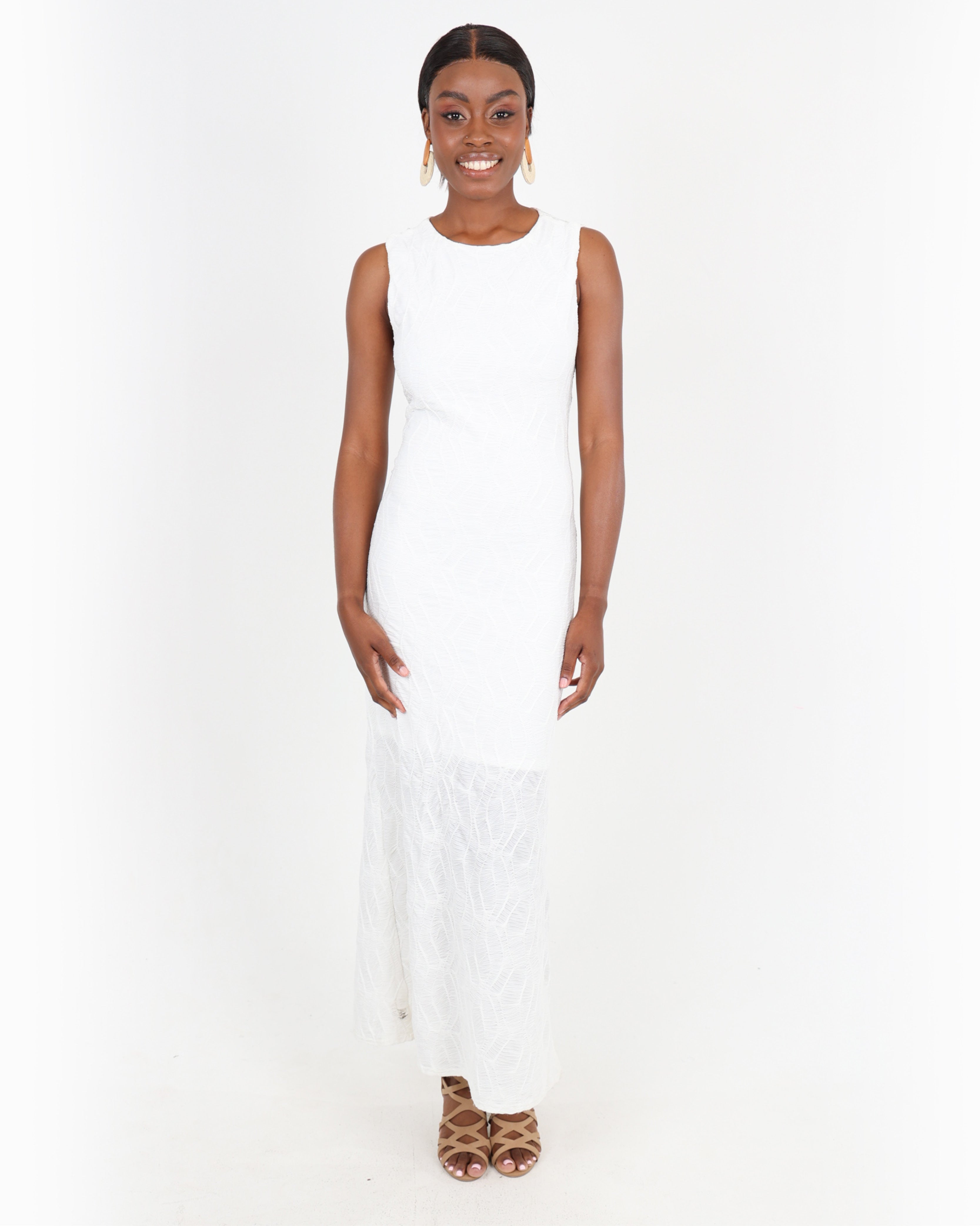 White Open Back Fitted Lace Dress