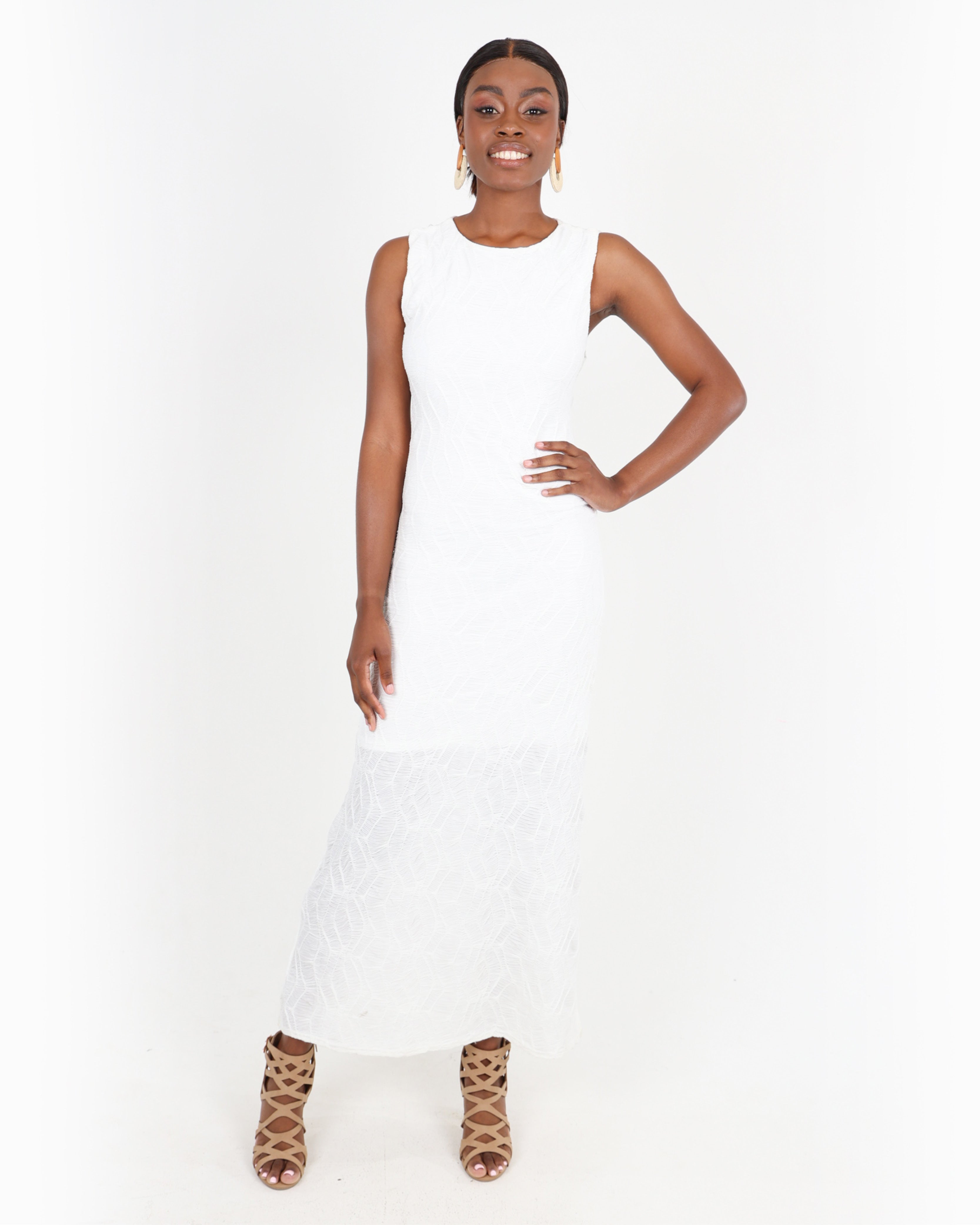 White Open Back Fitted Lace Dress
