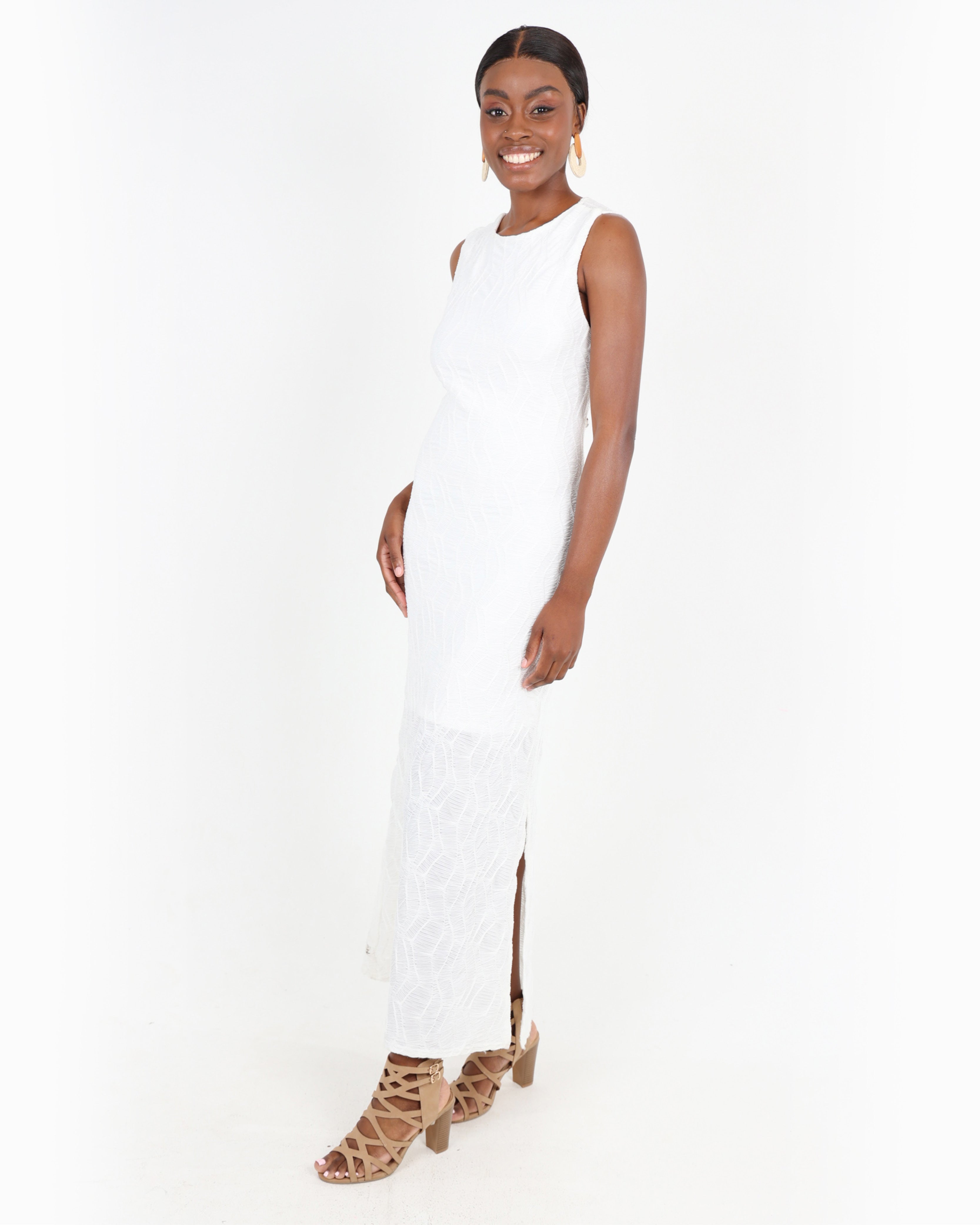 White Open Back Fitted Lace Dress