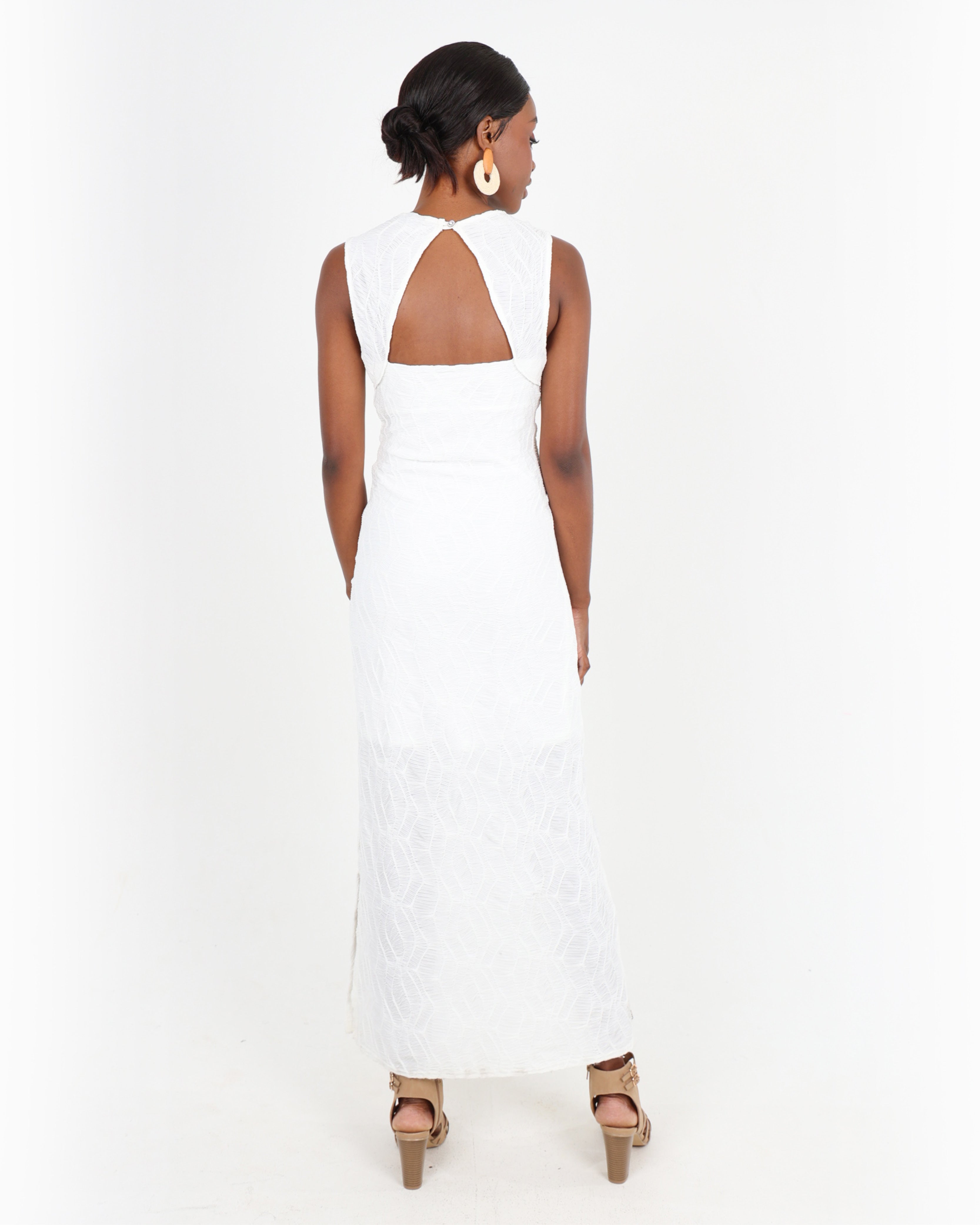 White Open Back Fitted Lace Dress